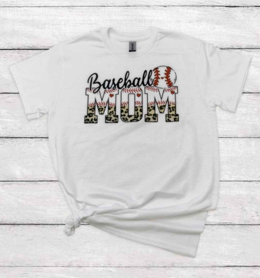 Baseball Mom Leopard Team Tee Tshirt White Top