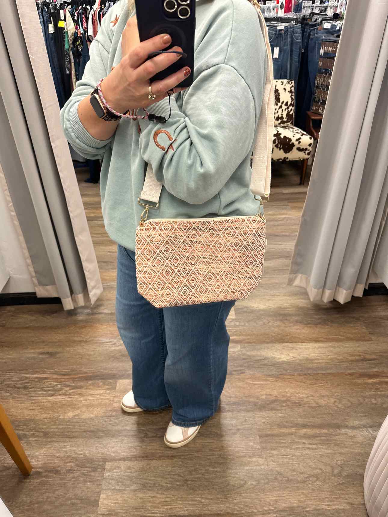 Knit Diamond Western Cross Body Bag With Tassel Zipper Handbags