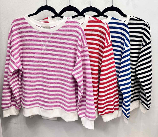 Zenana Textured Striped Long Sleeve Top