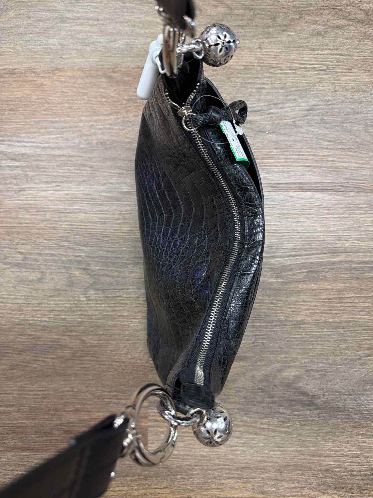 Brighton Block Mock-Croc Black Embossed Patent Leather Shoulder Bag