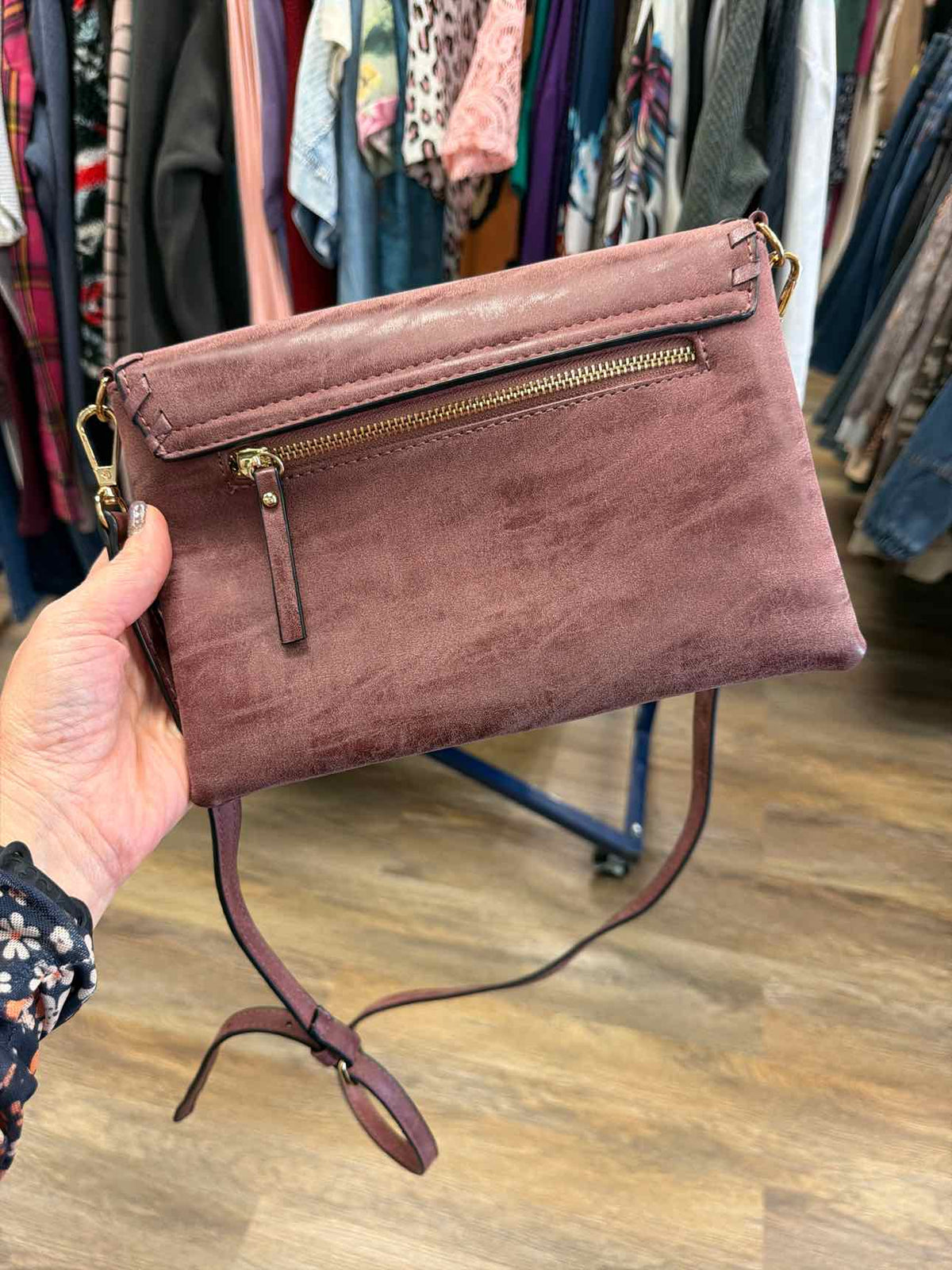 Mauve Faux Leather Clutch Whipstitched Edge