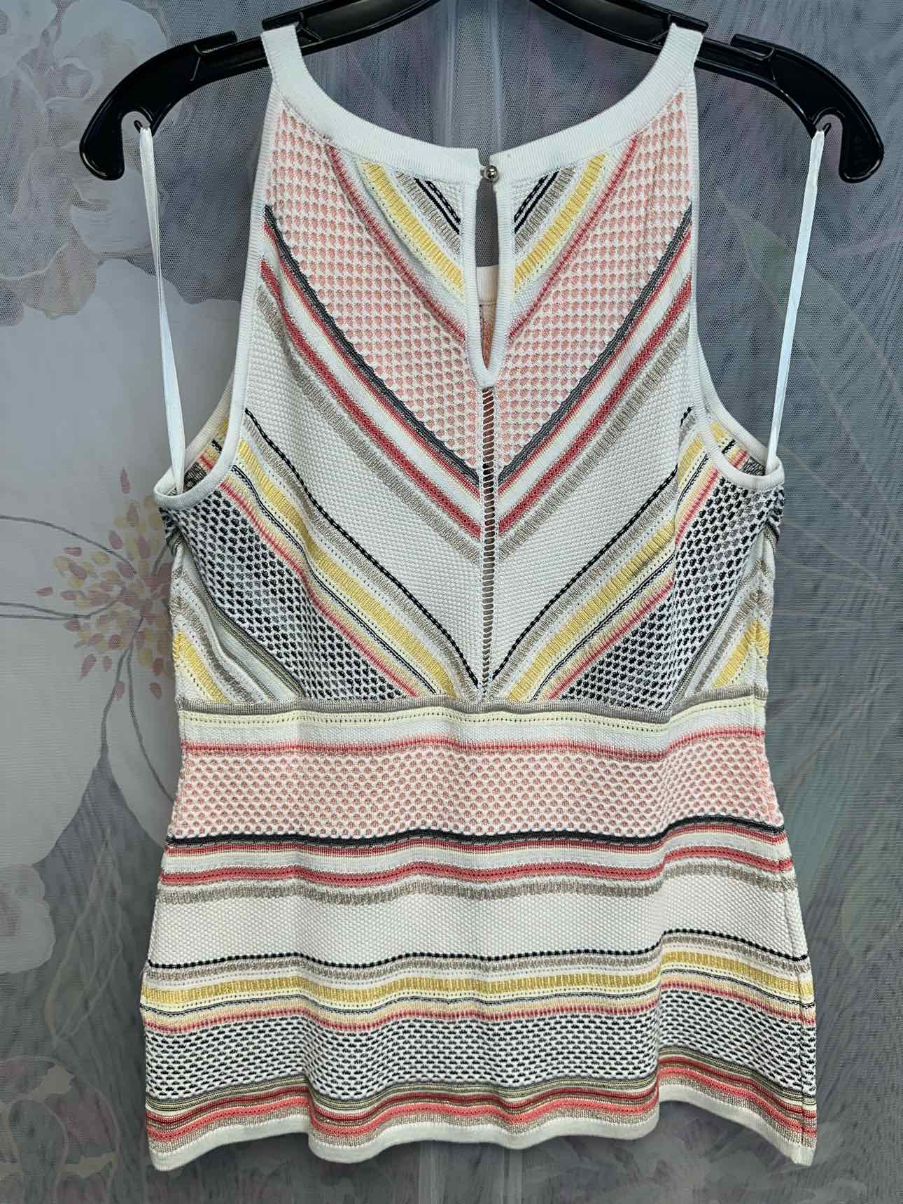 WHBM NEW NWT Stripe Halter Peplum Heavy Weight Woven Small White/Pink Tank Top