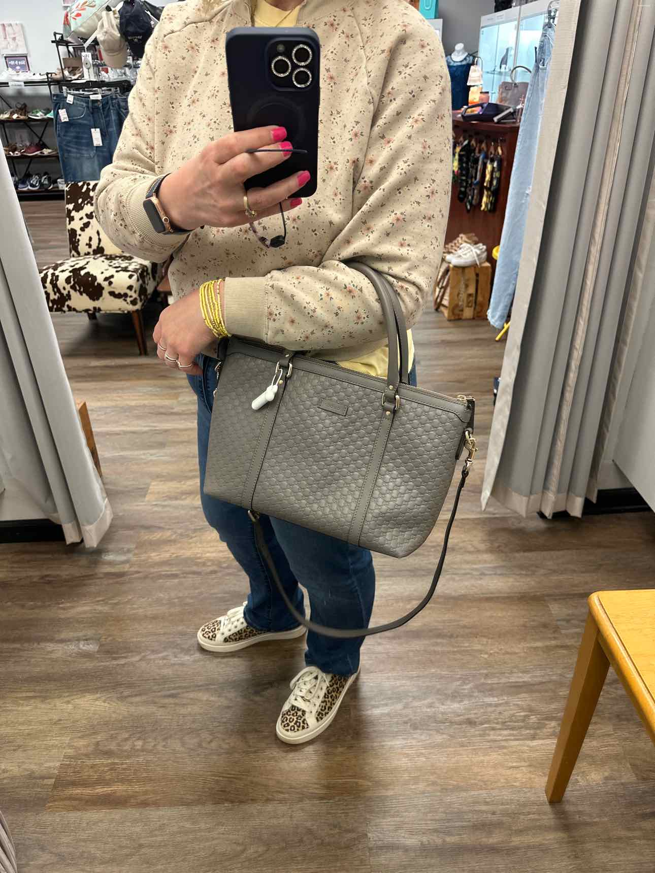 Gucci Size Microguccisima Leather Gray Shoulder Bag Handbags