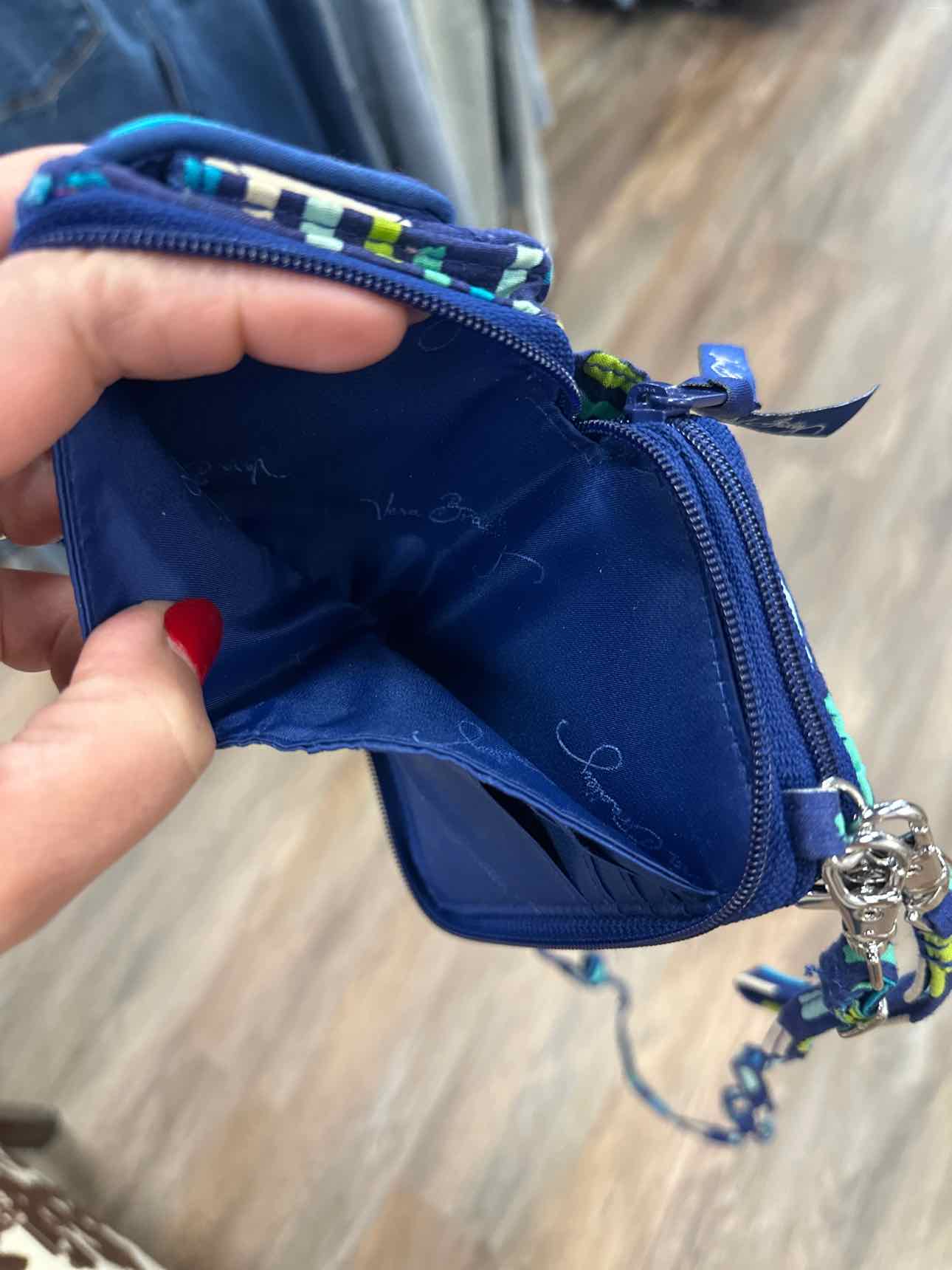 Vera Bradley Small Blue and Green Stripe Double Zipper ID Wallet Handbags