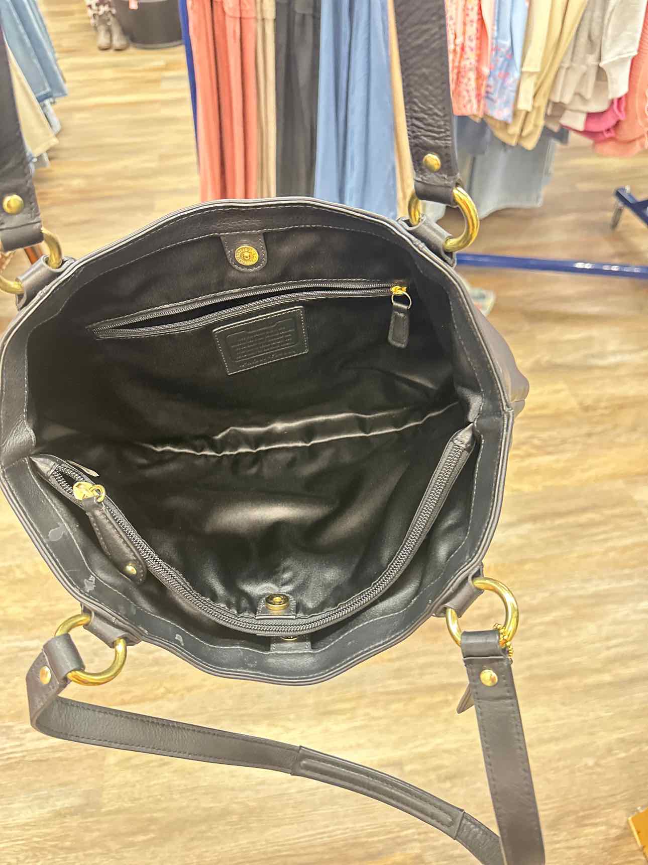 Coach Campbell Belle Carryall Leather Shoulder Bag with Buckle Black Handbags