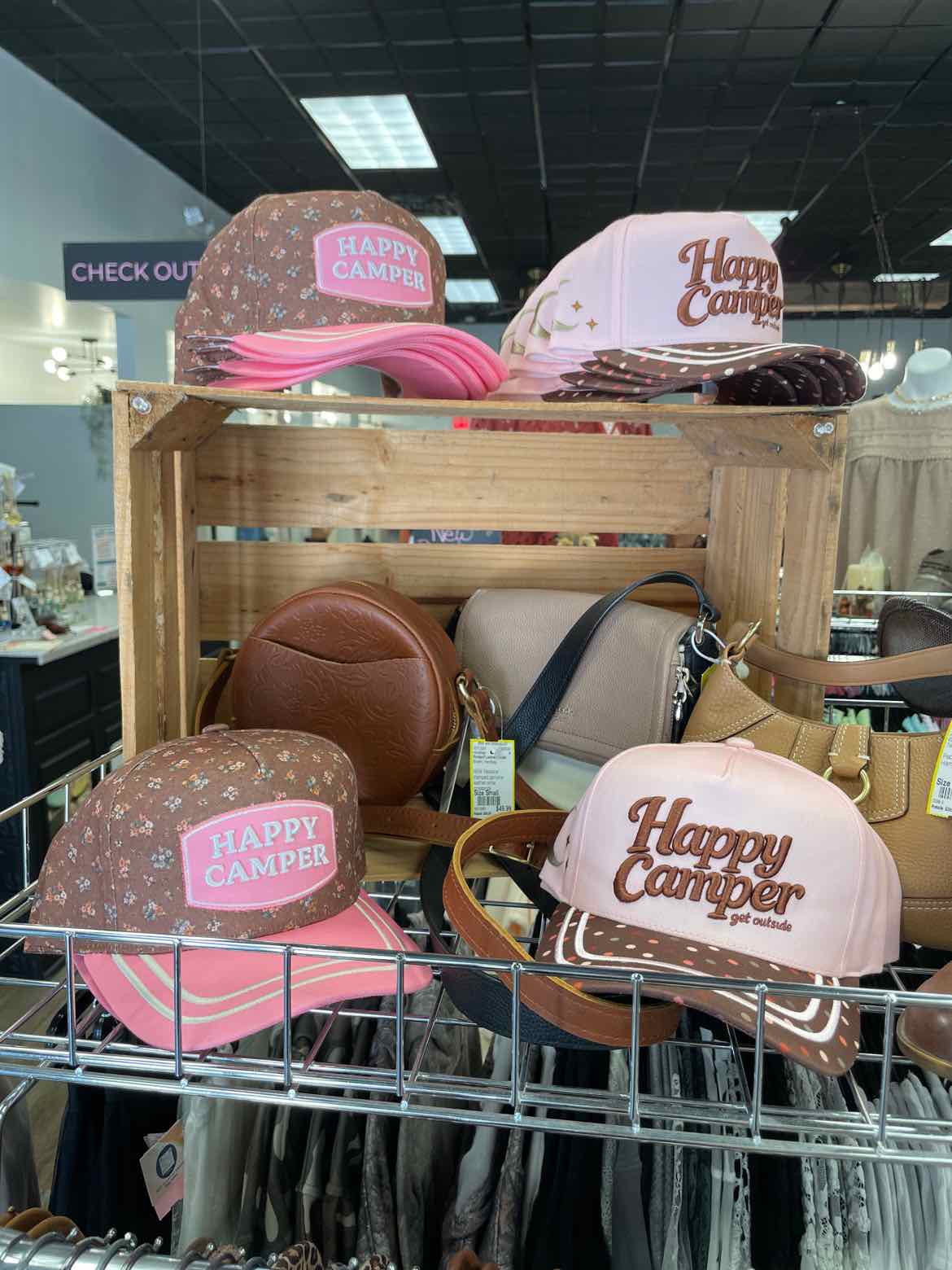 Happy Camper Embroidered Stitching Floral or Dotted Print Trucker Hat