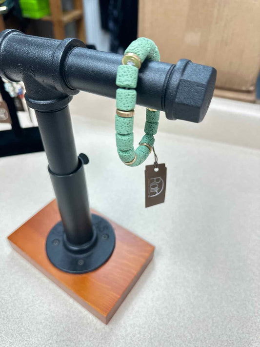 Volcanic Barrel Bead Green Stretch Bracelet