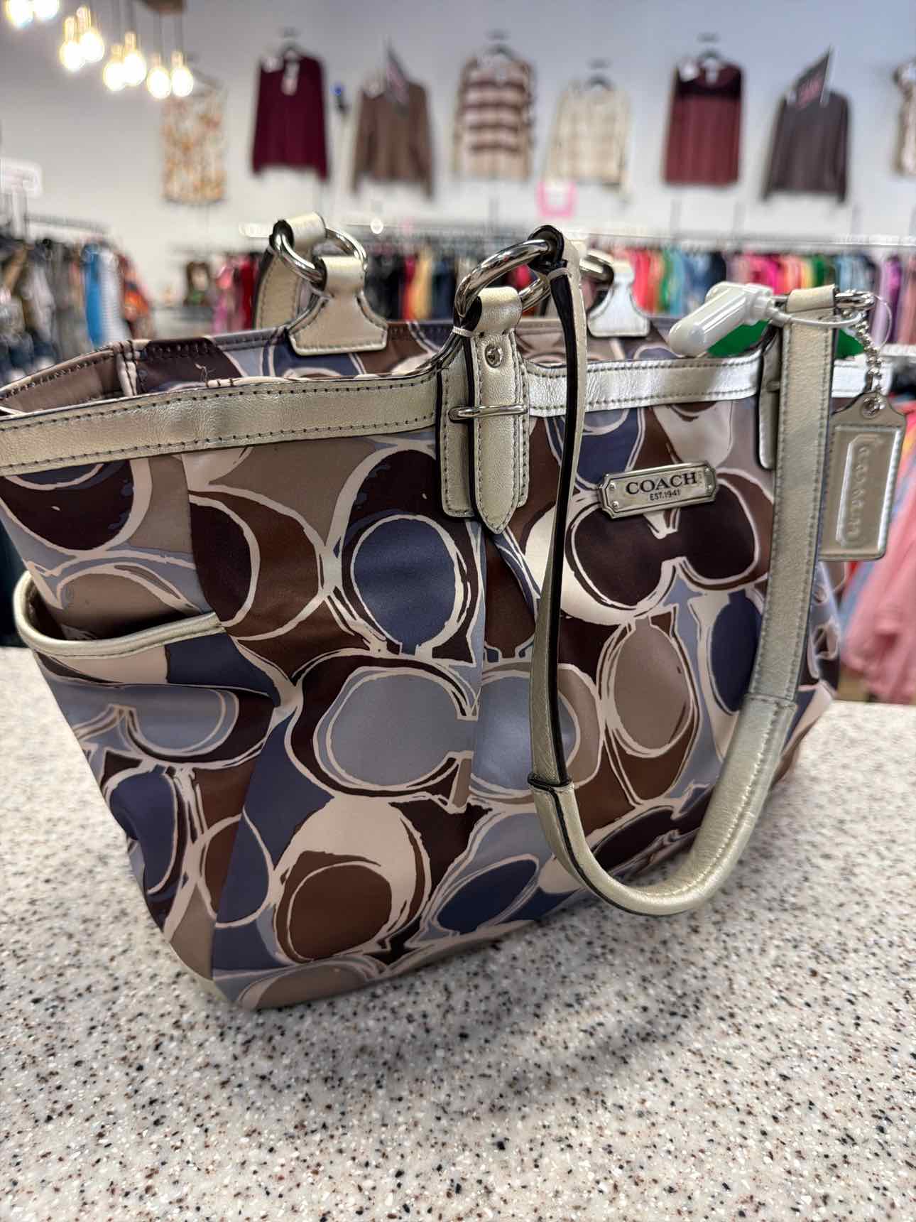 Coach Signature Gallery Scarf Print Satin Tote Shoulder Bag Handbags