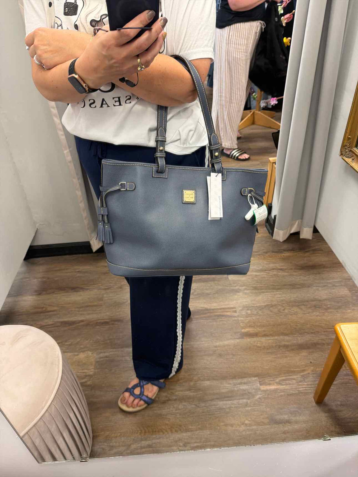 Dooney and Bourke Double Strap Tassel Graphite Tote Grey Graphite Handbags NWT