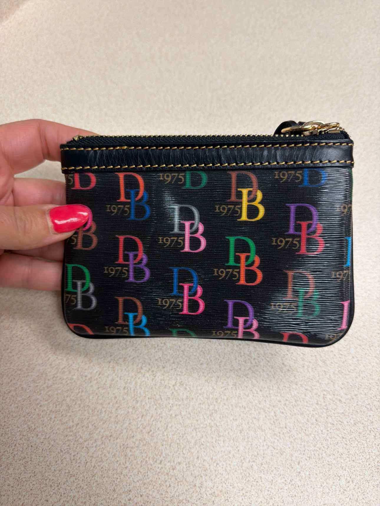Dooney and Bourke Retro 1975 Multicolor DB Mini Wristlet Coin Black Wallet