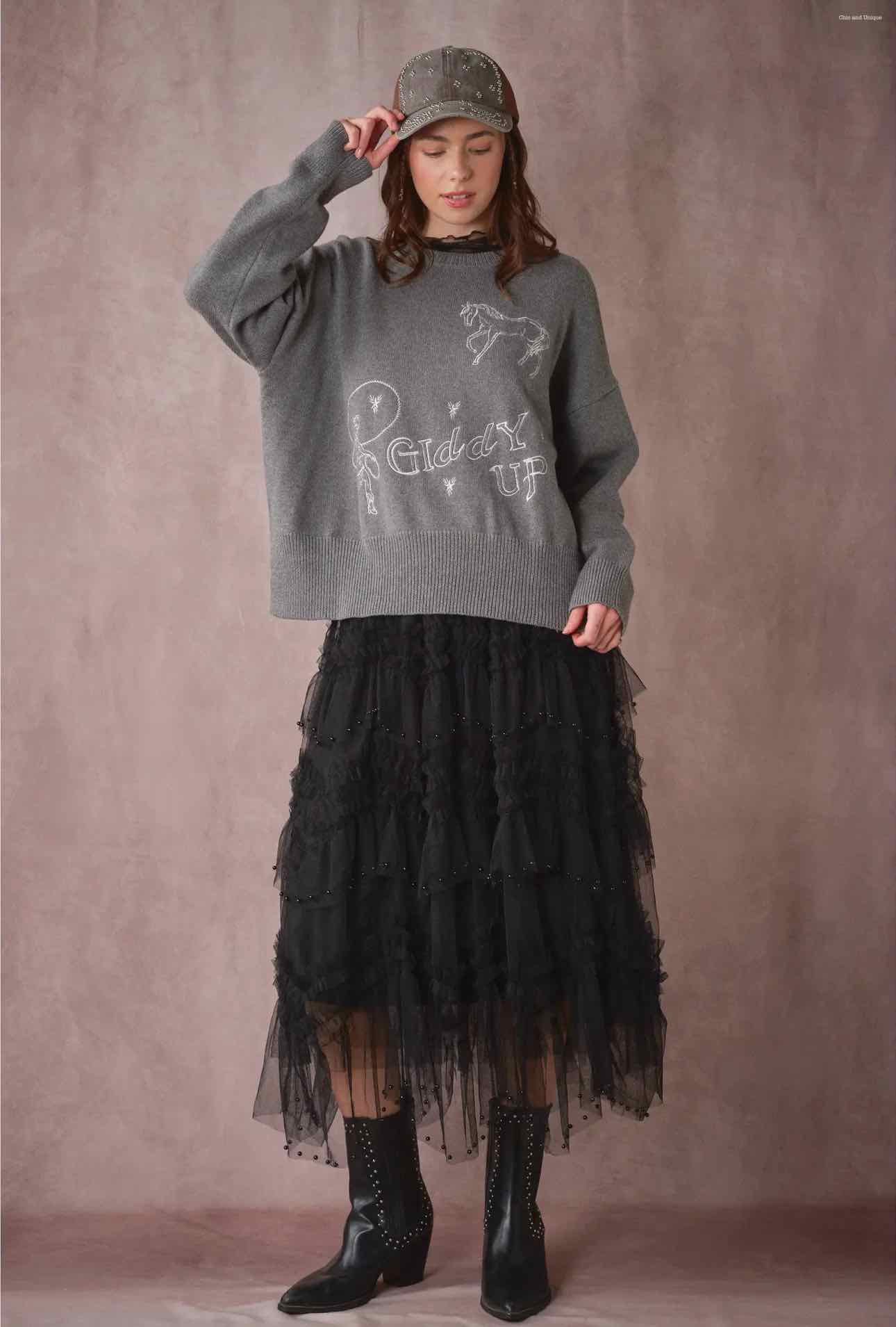 Country Blooming Lace Black Beaded Maxi Skirt