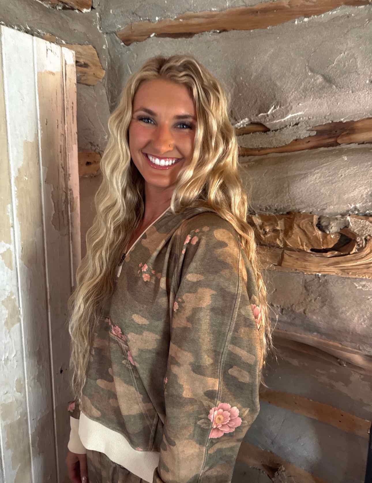 Camo & Roses and Butterfly Easy Does It Pullover Hooded Sweat Shirt Top