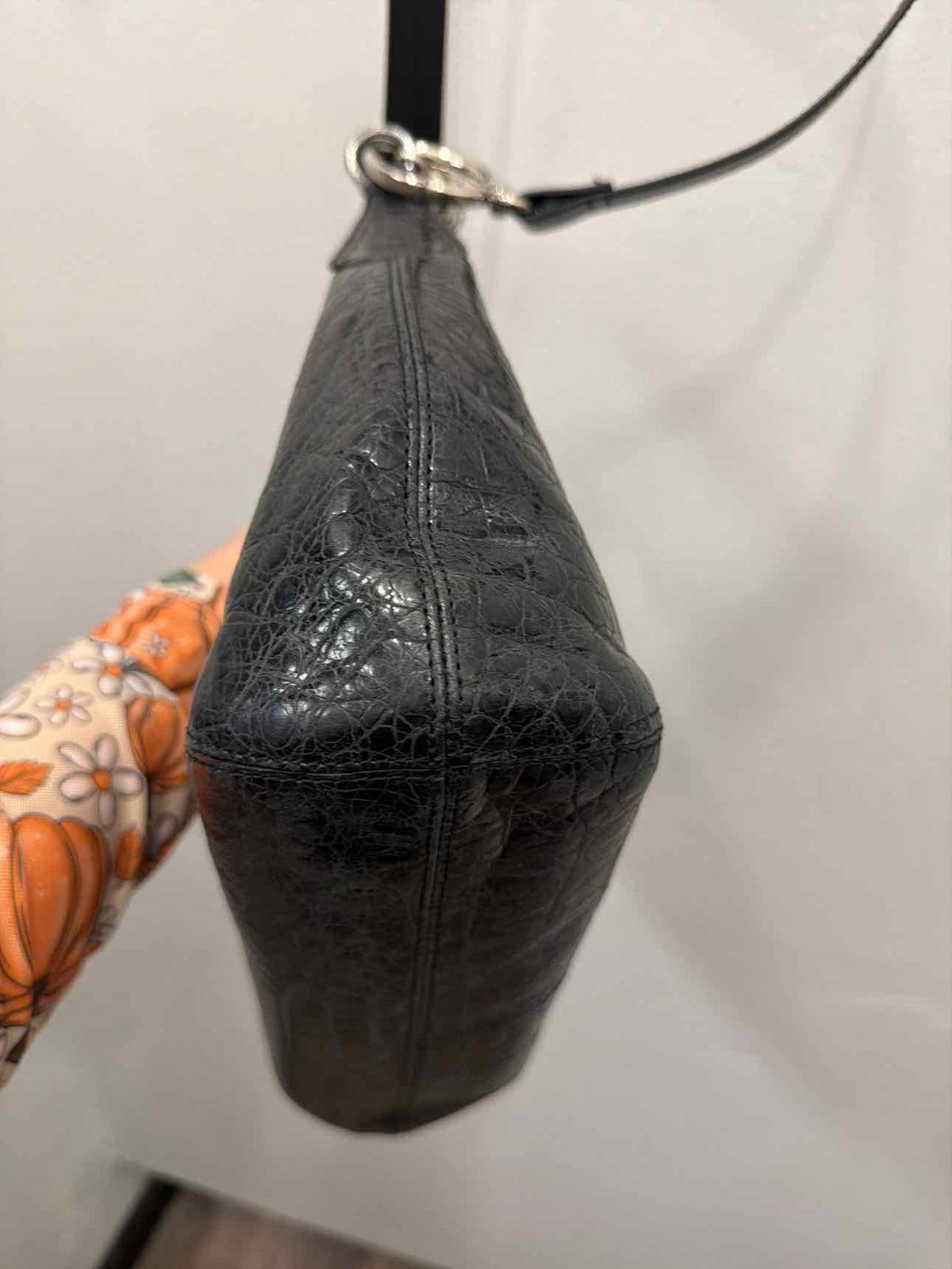Brighton Block Mock-Croc Black Embossed Patent Leather Shoulder Bag
