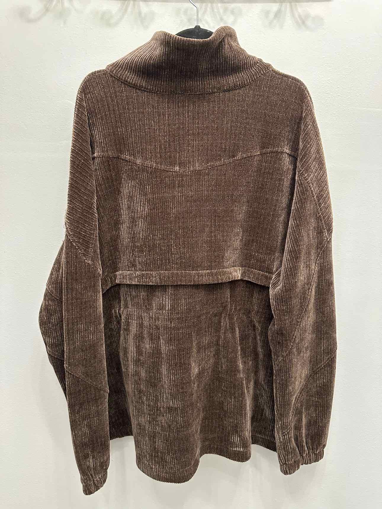 White Birch Velour Ribbed Mock Neck Oversize Drawstring 3X Brown sweat shirt
