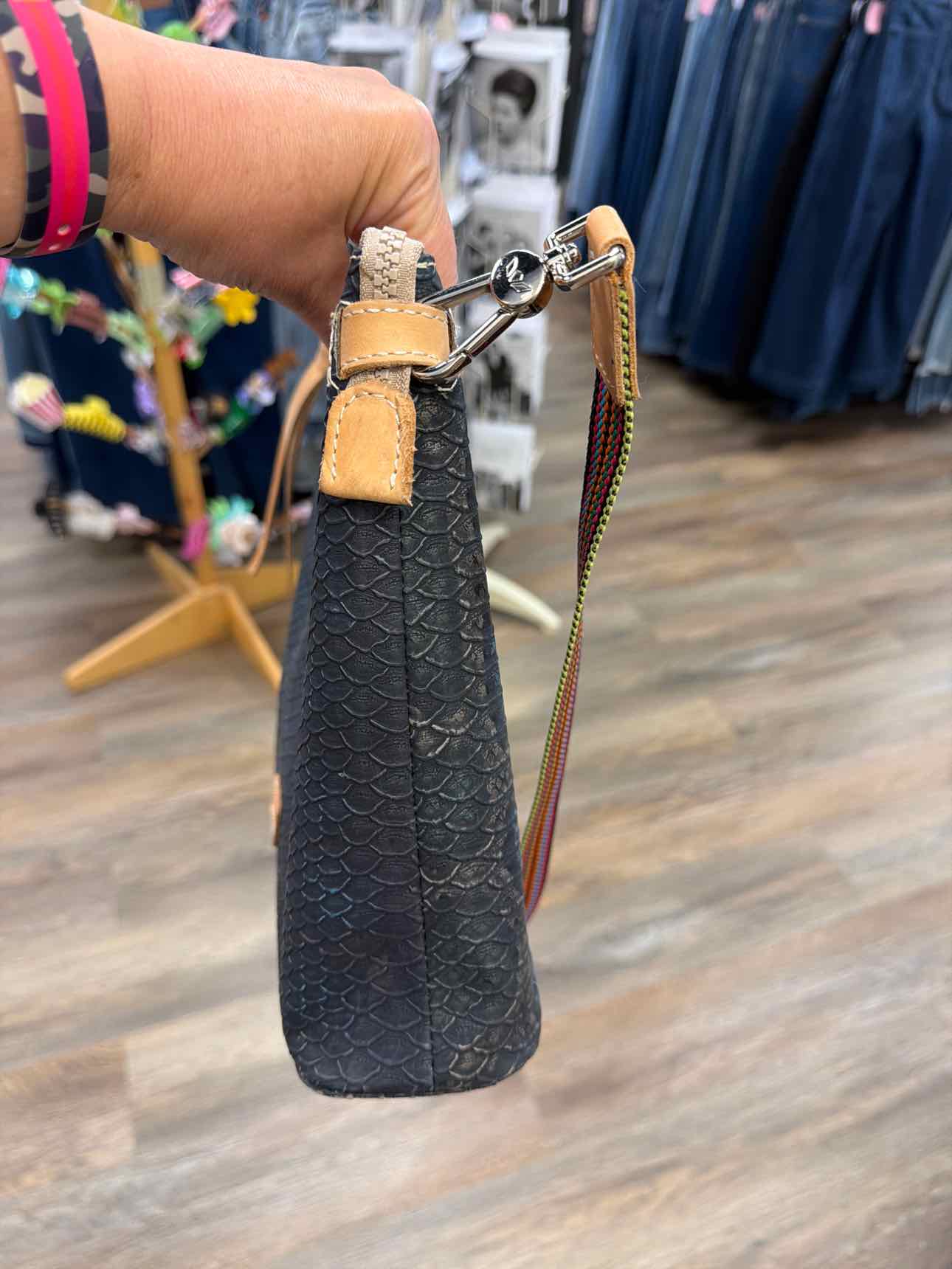 Consuela Rattler Downtown Crossbody Snakeskin Ebossed Leather Black Handbags