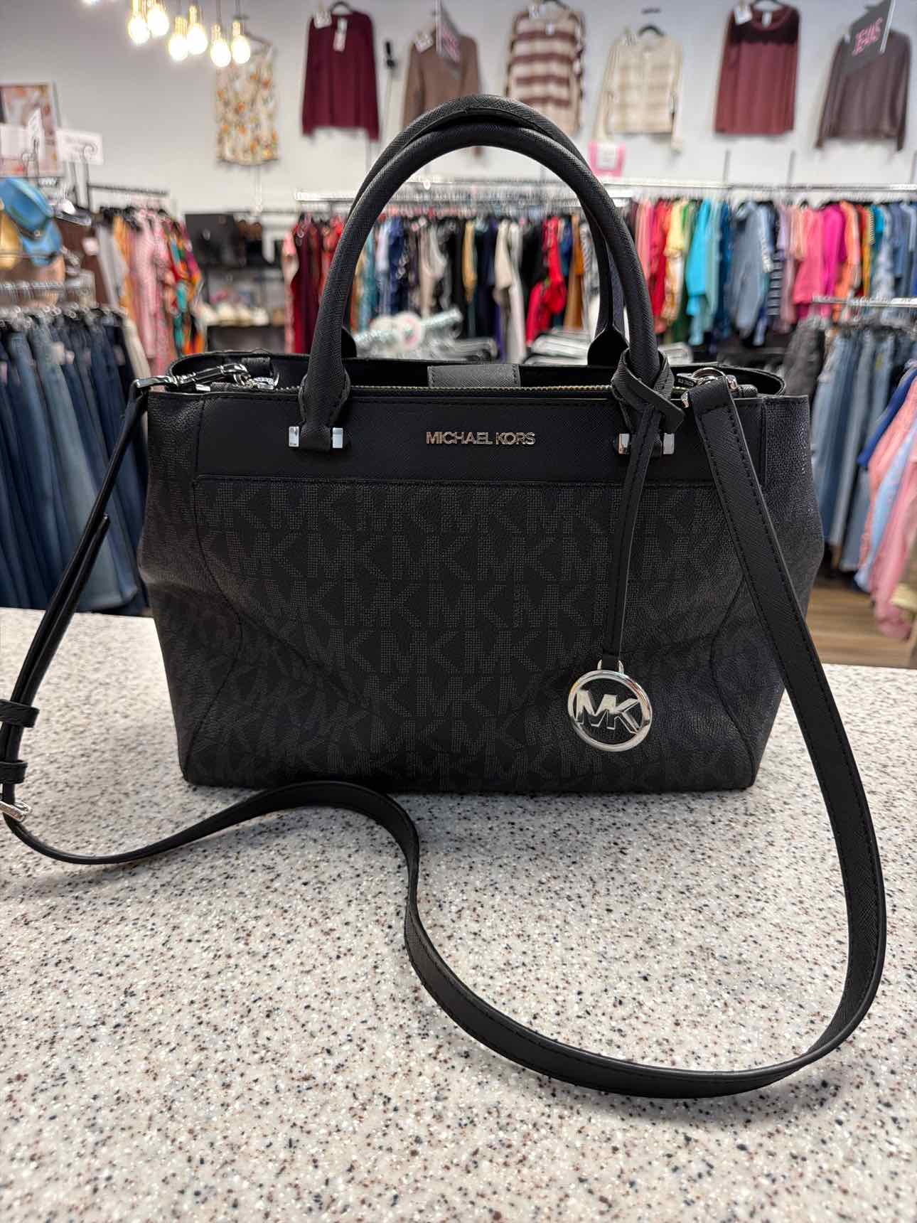 MICHAEL KORS Signature Logo Satchel Black Handbags