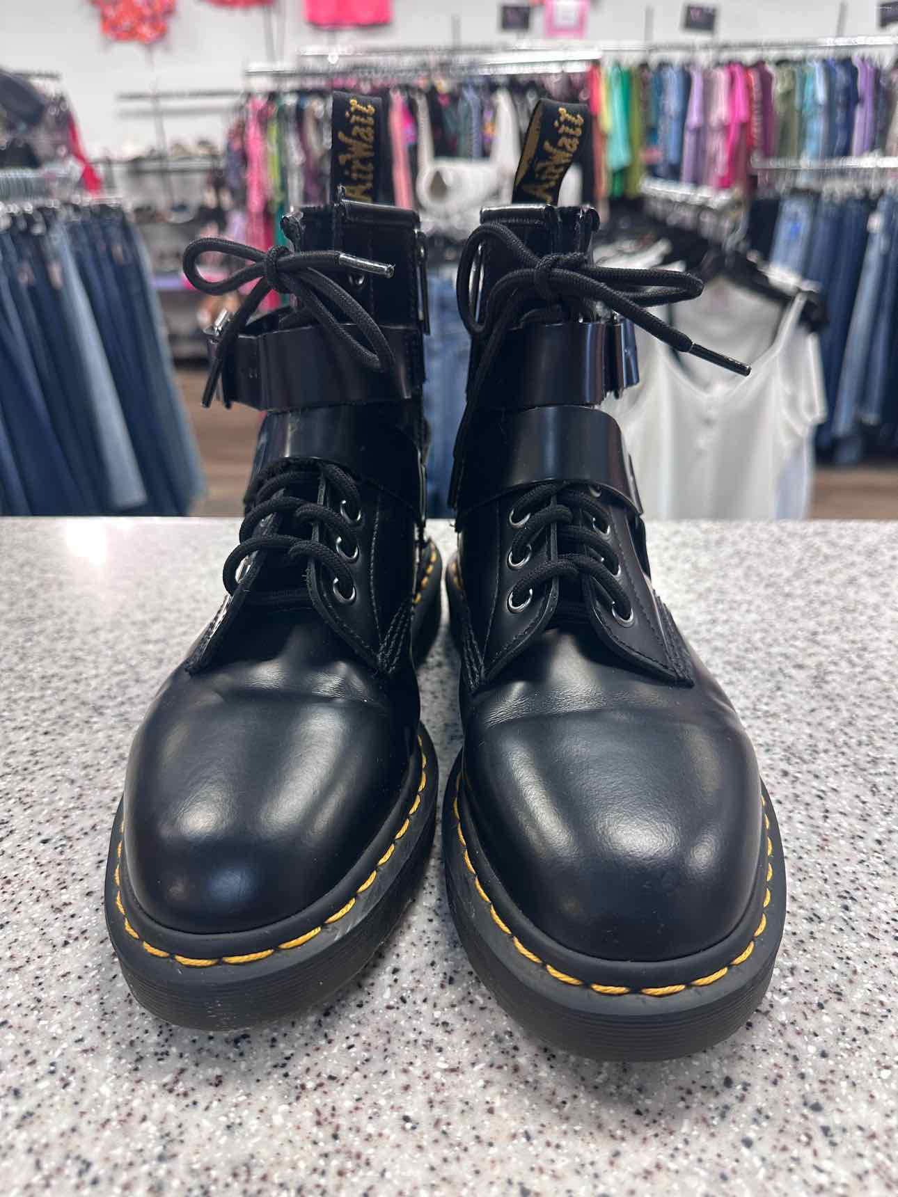 Dr. Martens Size 7 Christofor Harness Strap Black Leather Boots