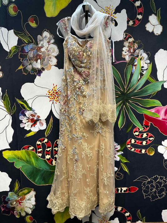 Montage Size 14 Beige FMesh Formal Gown Dress