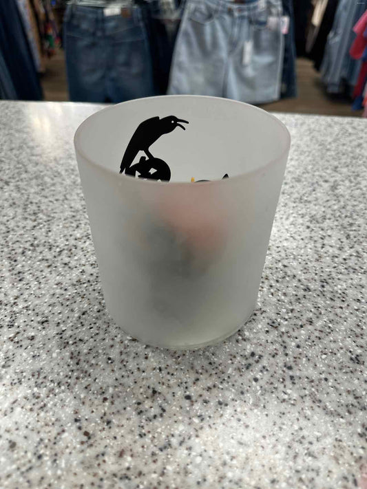 Partylite Frosted Glass Crow and Pumpkins Halloween Shadow Candle Holder