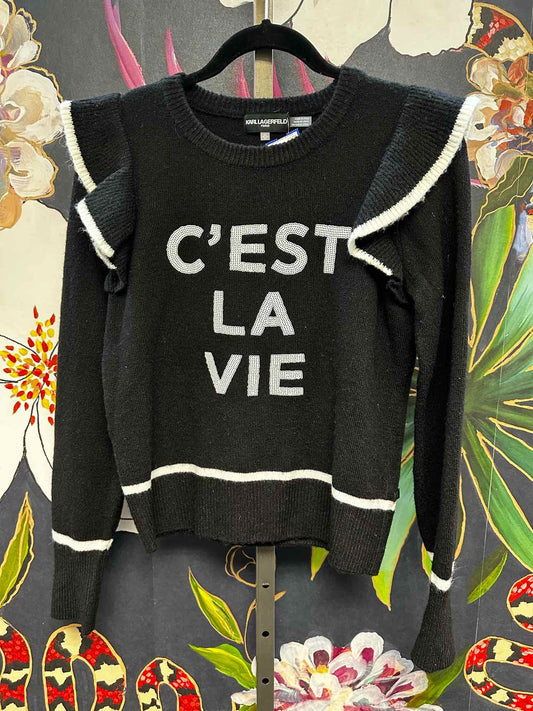 Karl Lagerfeld Size XS Black White "c'est la vie" sweater top