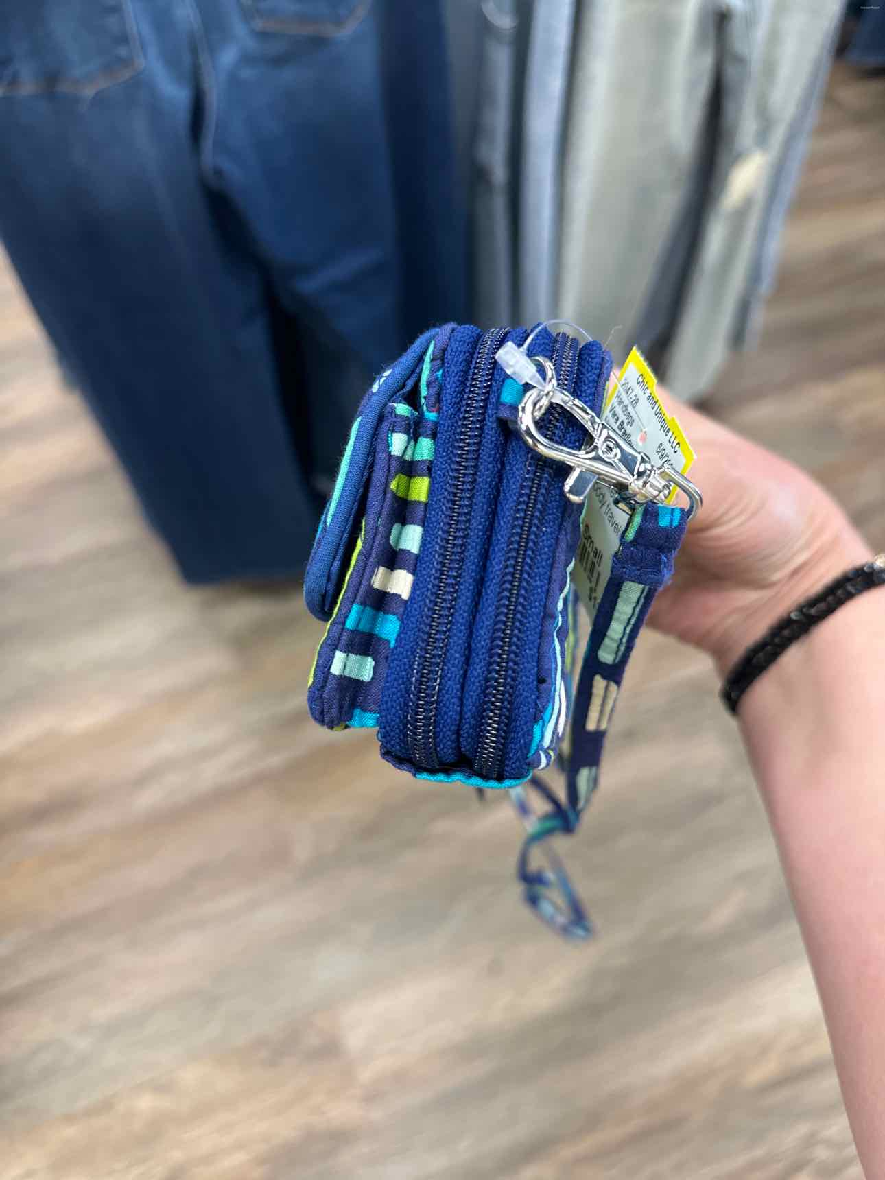 Vera Bradley Small Blue and Green Stripe Double Zipper ID Wallet Handbags
