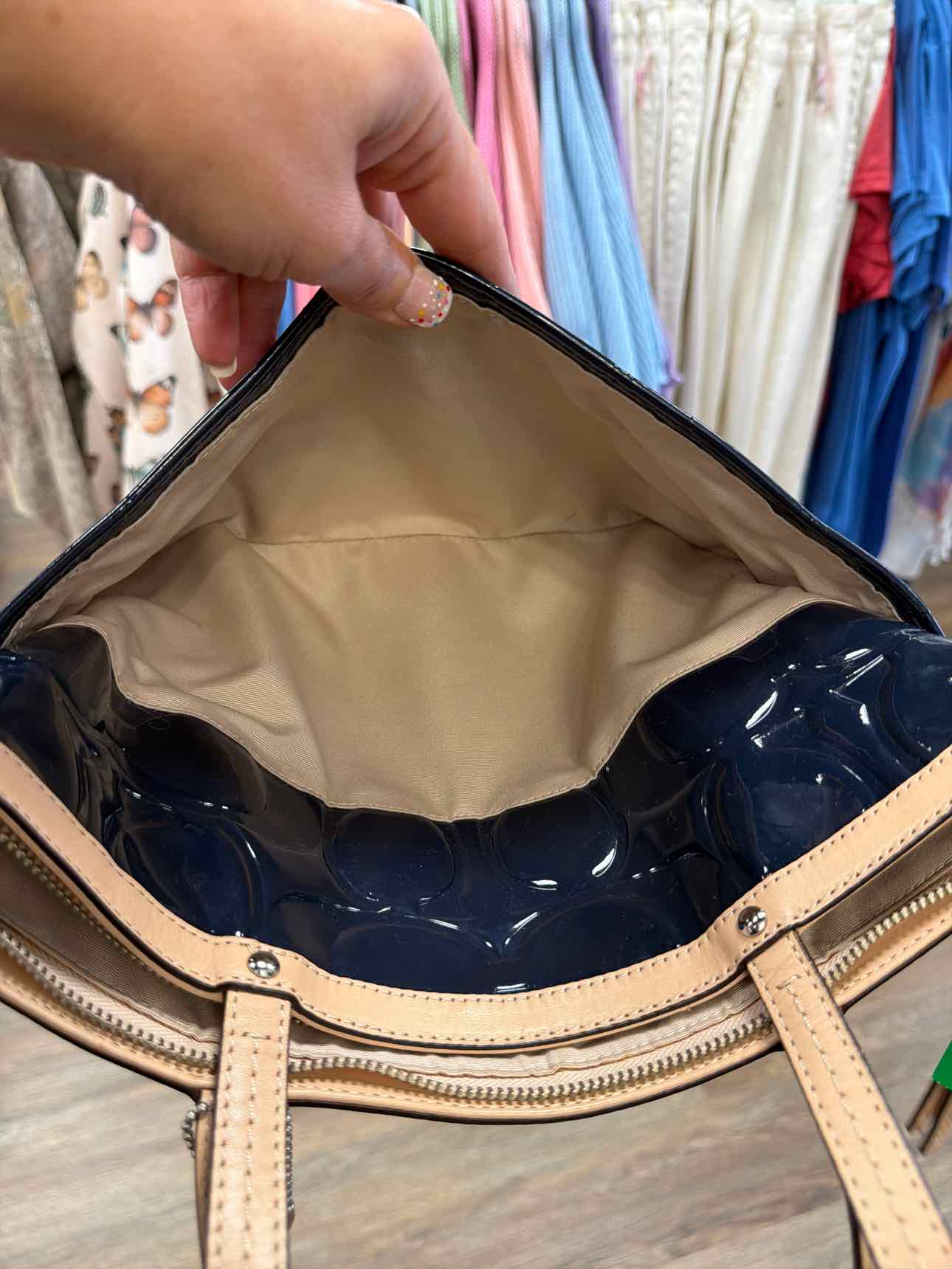Coach Peyton Embossed Signature C Patent Leather Tote in navy blue Handbags