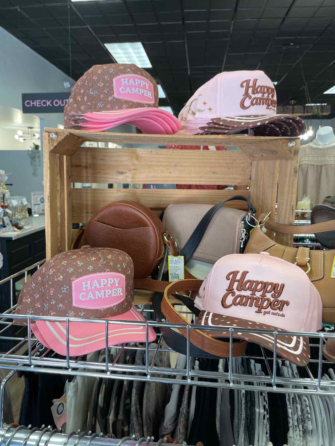 Happy Camper Embroidered Stitching Floral or Dotted Print Trucker Hat