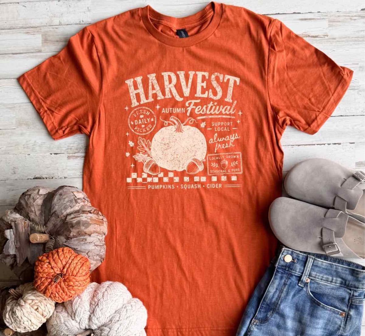 Harvest Festival Short Sleeve Unisex Graphic Tee Tshirt Burnt Orange Rust Top
