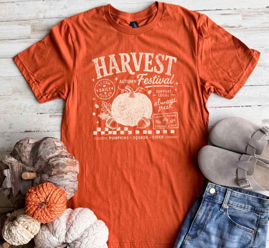 Harvest Festival Short Sleeve Unisex Graphic Tee Tshirt Burnt Orange Rust Top