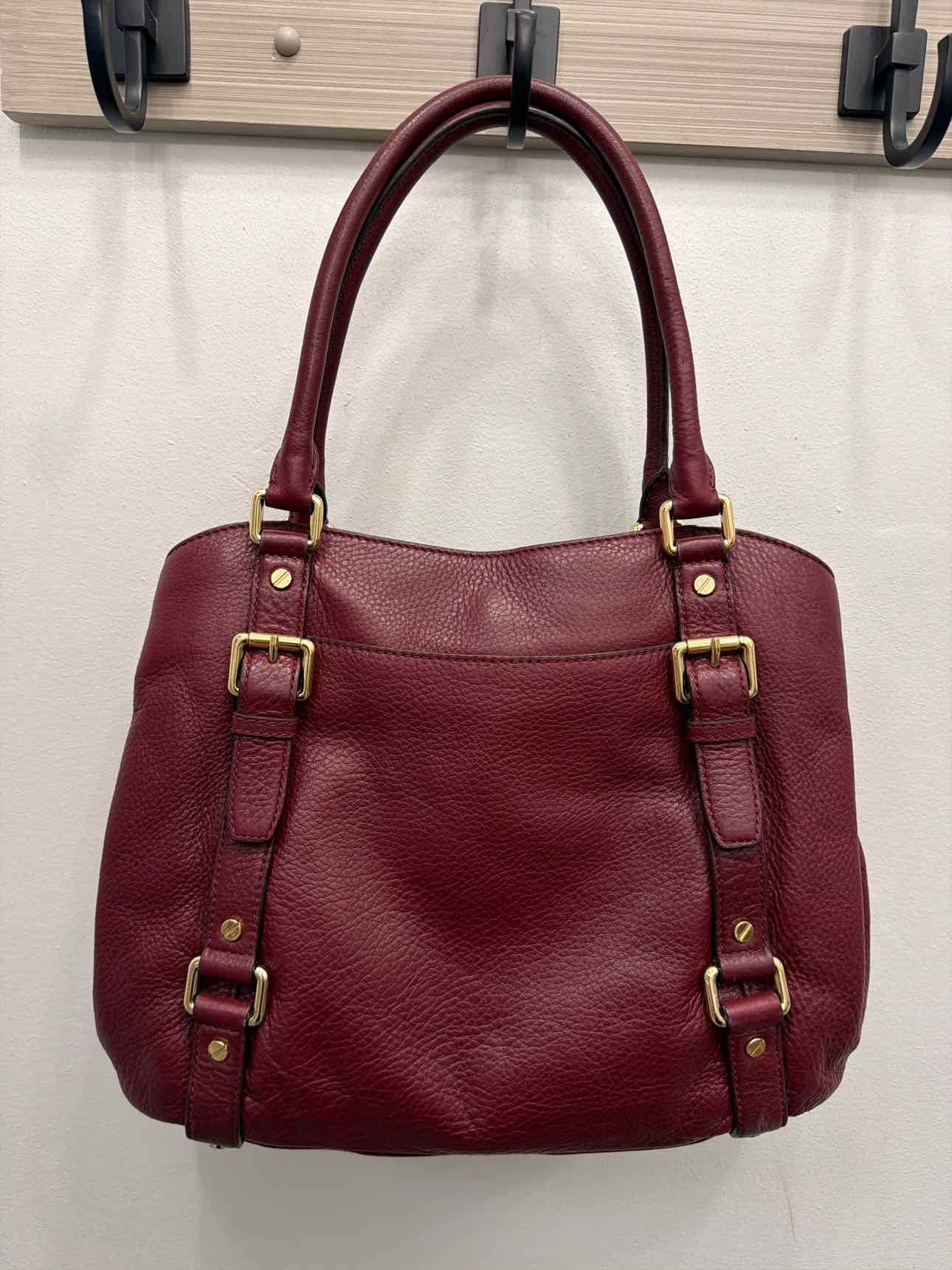 MICHAEL KORS Bedford Pebble Leather Satchel Maroon Handbags