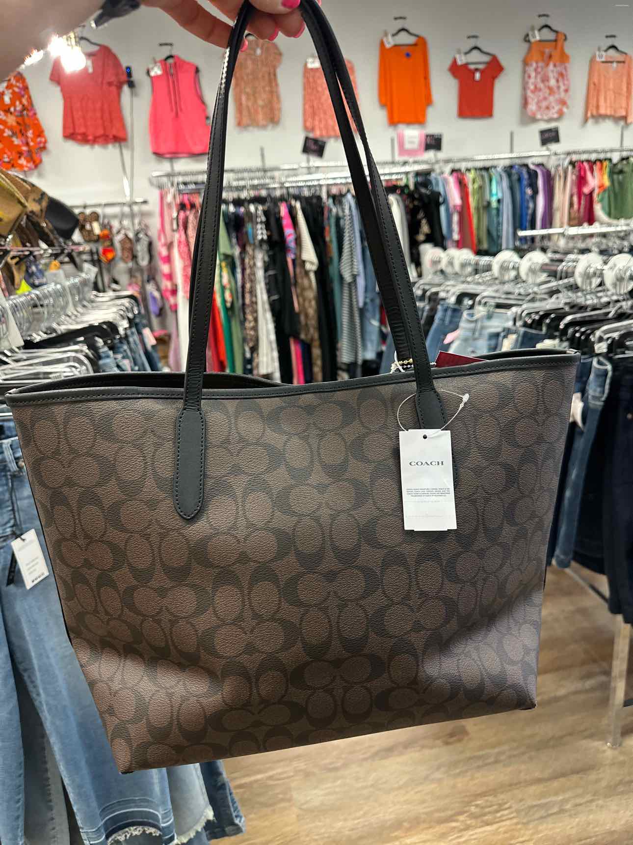 Coach REVERSIBLE Signature Logo City Tote Shoulder Bag Black and Brown Handbag
