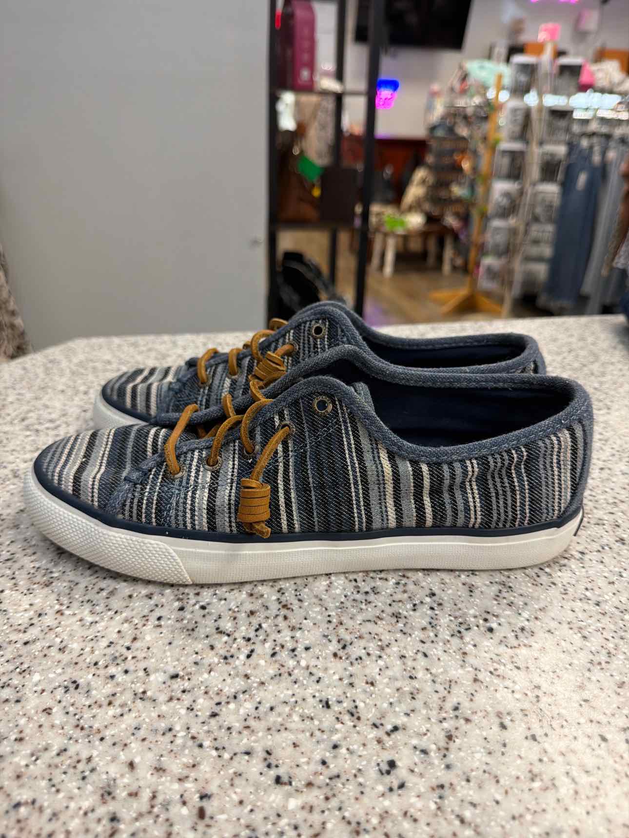 Sperry Size 8 Women's Seacoast Multi-Stripe Canvas Sneakers Navy Shoes