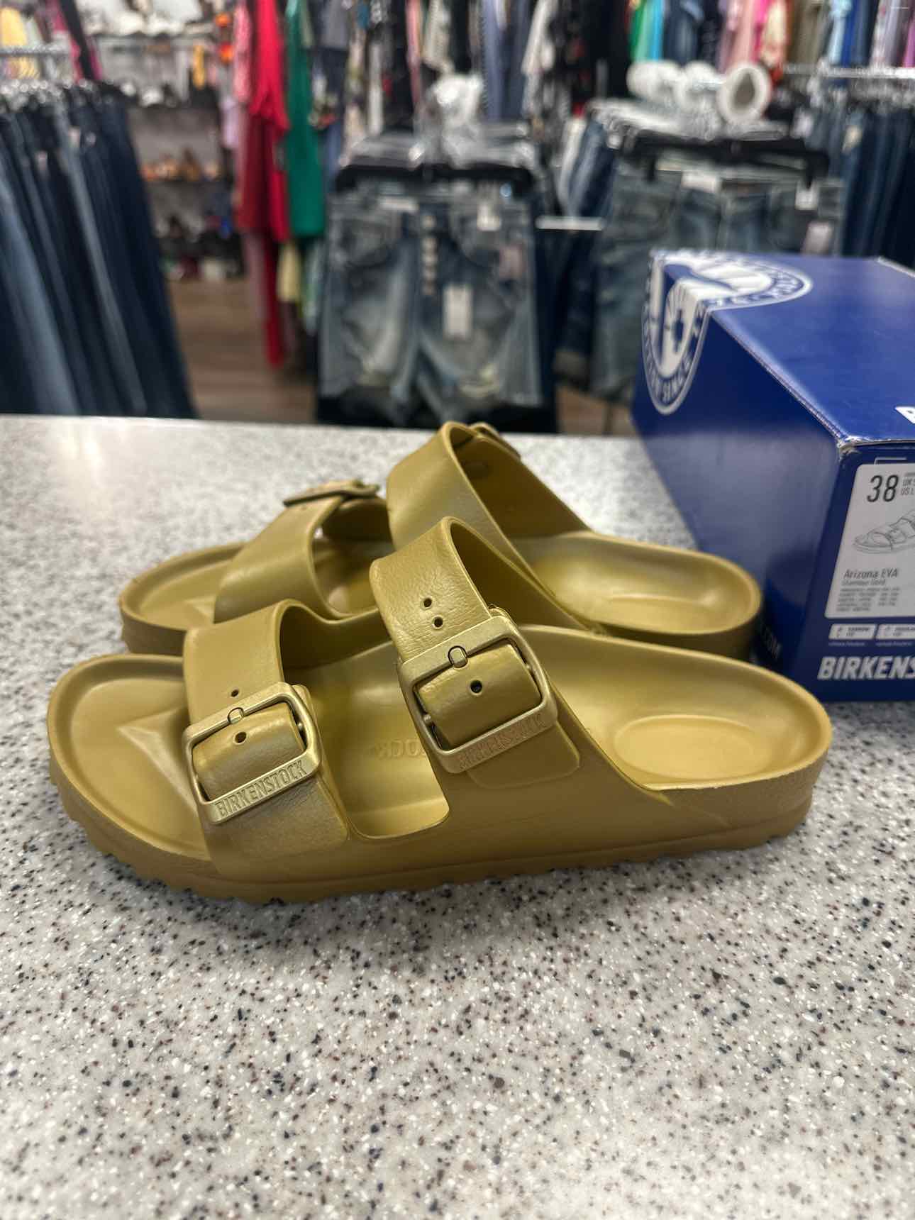Birkenstock Size 38 Arizona EVA Glamour Gold Waterproof Sandals NEW