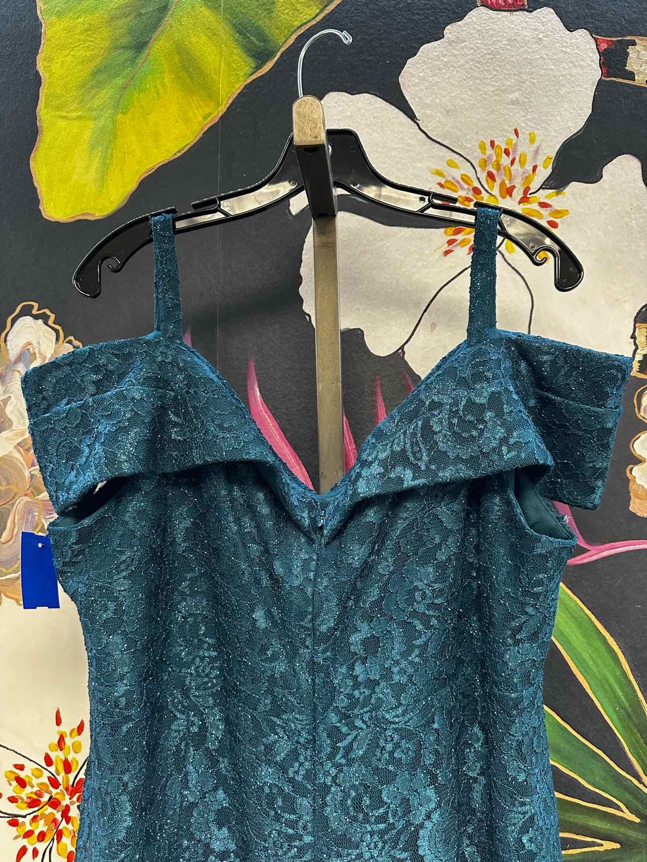 R&M Richards Size 22 Dark Teal Formal Embroidered Glitter Midi Gown Dress