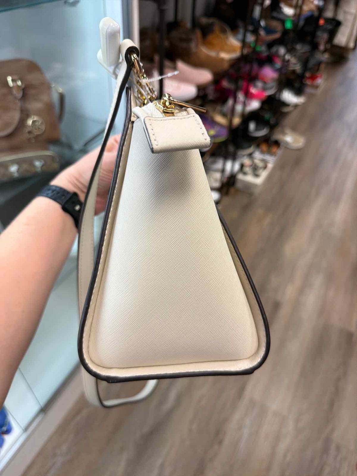 MICHAEL KORS NEW Selma Handle Long Strap Leather Satchel Cream Handbags NWOT