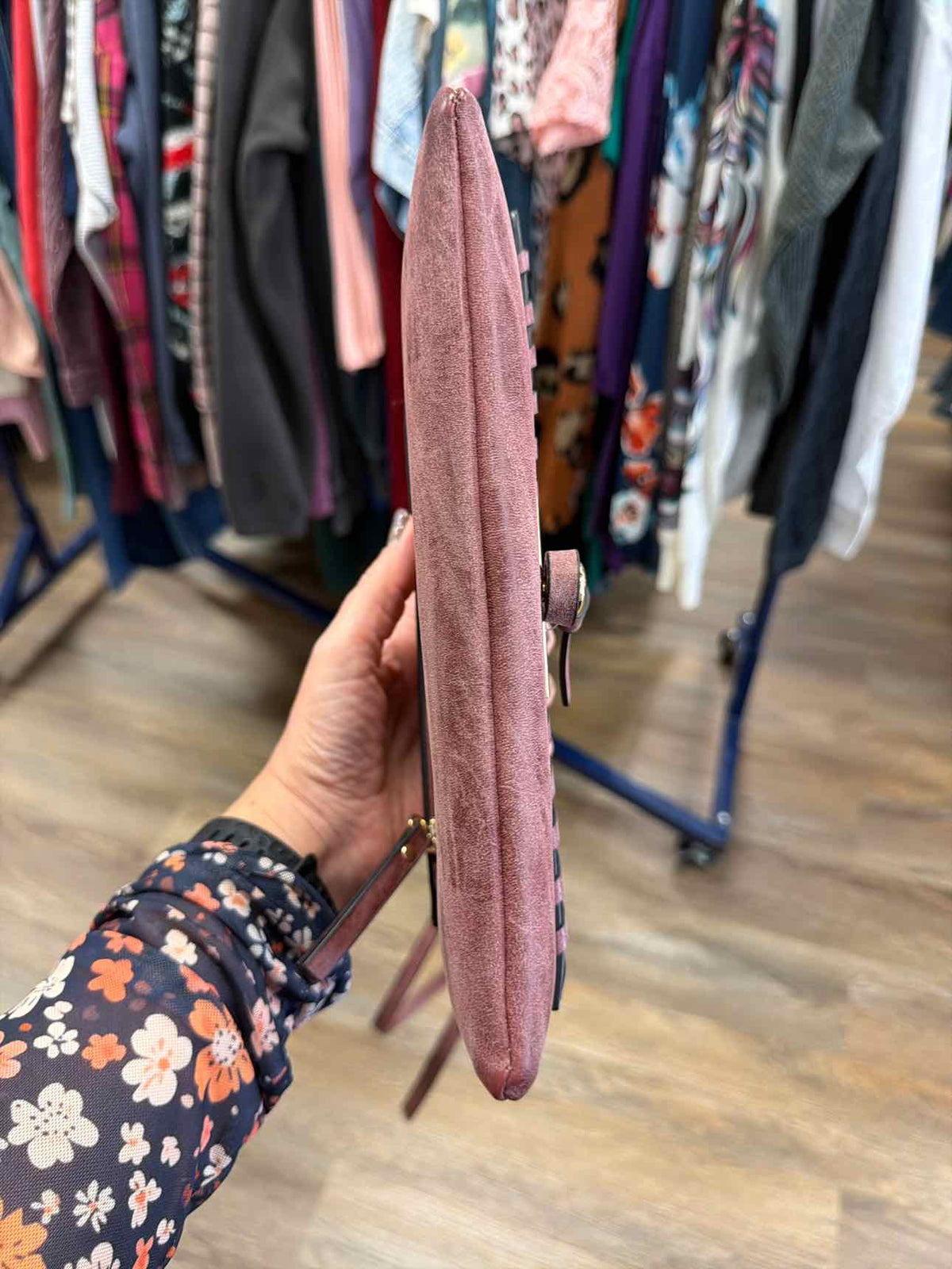 Mauve Faux Leather Clutch Whipstitched Edge