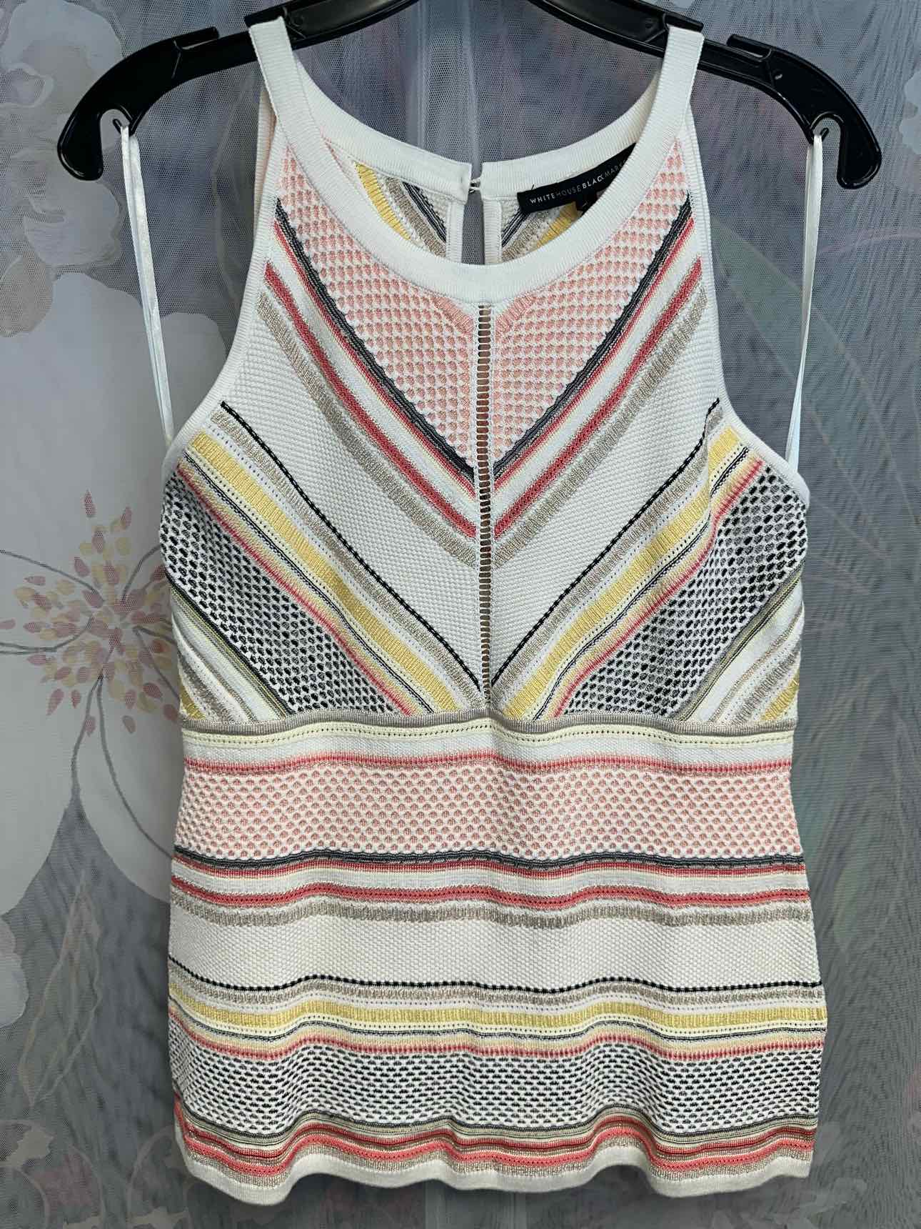 WHBM NEW NWT Stripe Halter Peplum Heavy Weight Woven Small White/Pink Tank Top