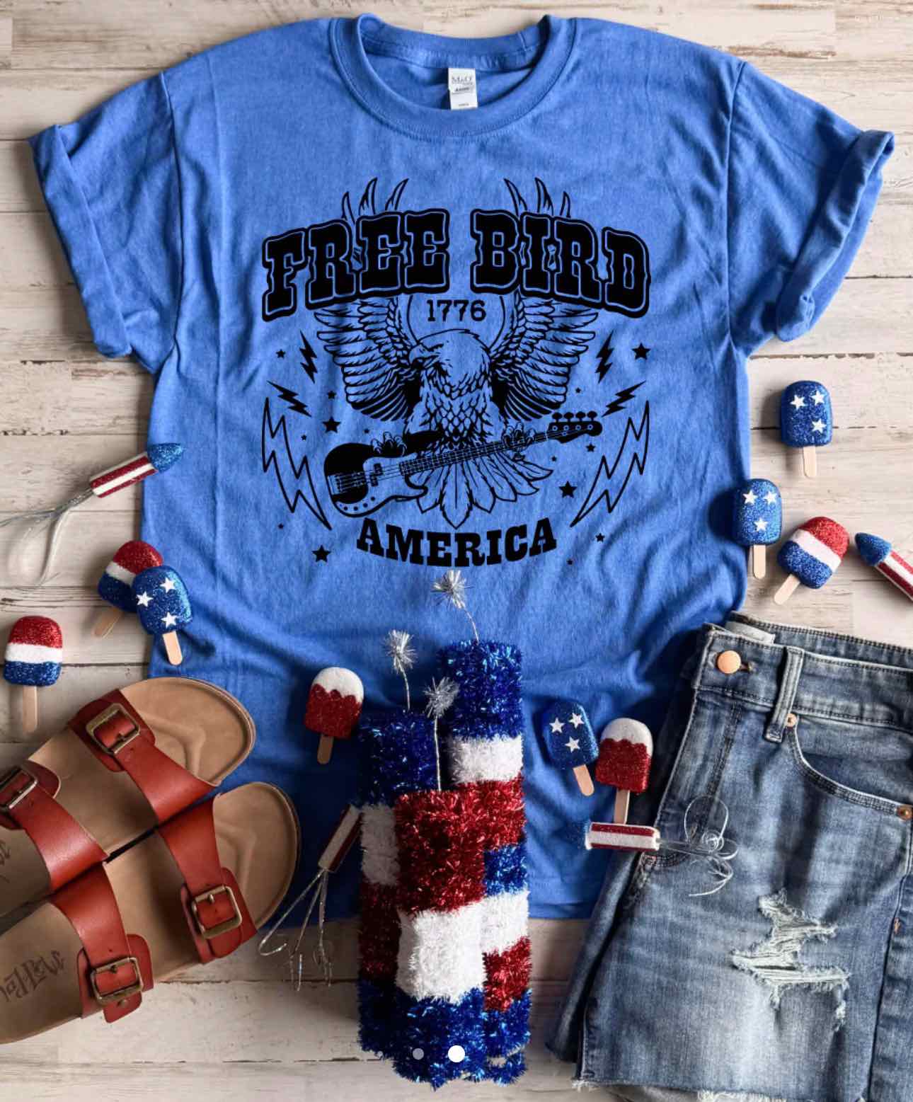 Free Bird Graphic Patriotic Unisex Tee Tshirt