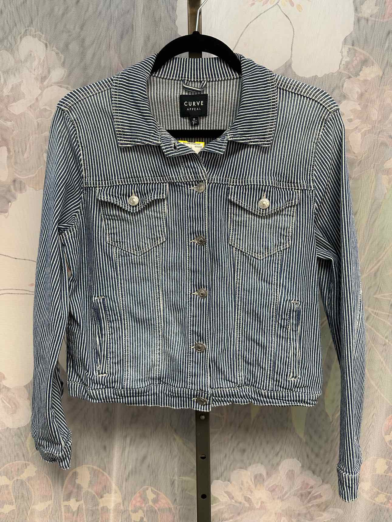 Curve Appeal Medium Vertical Striped Classic Button Down Denim Jacket