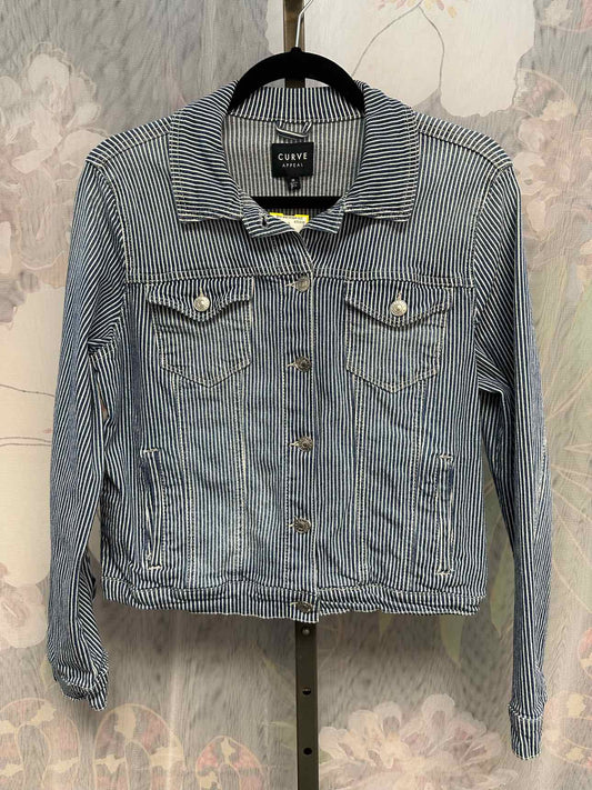 Curve Appeal Medium Vertical Striped Classic Button Down Denim Jacket