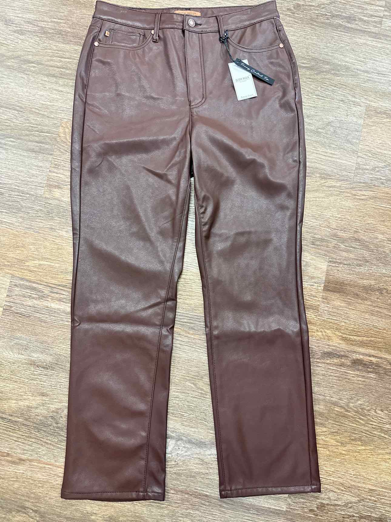 Judy Blue Size 13(31) Dark Brown Faux Leather Tummy Control Straight Pants