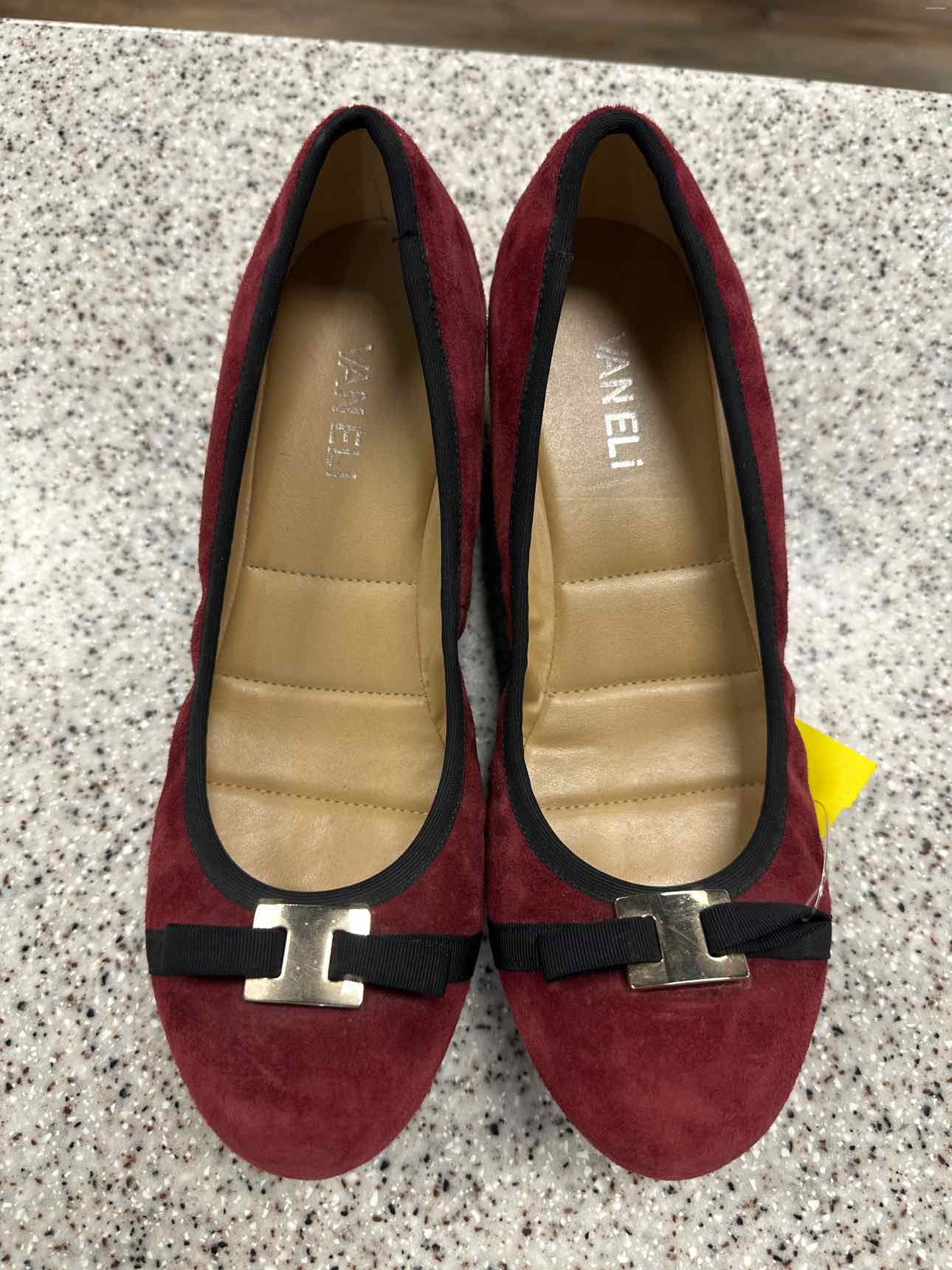 Van Eli Size 7 Maroon Faux Suede Slip On Wedge Shoes