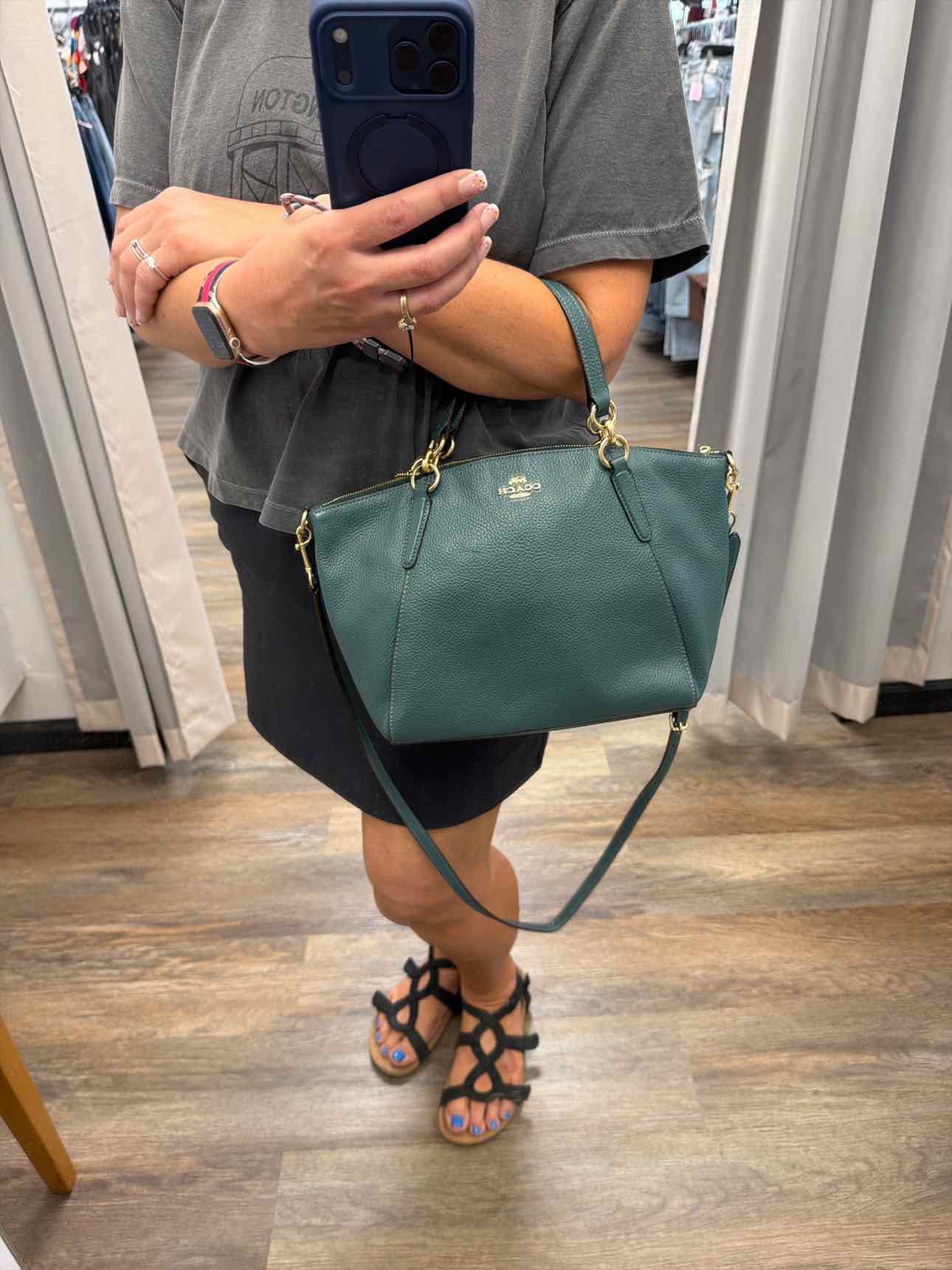 Coach 'Kelsey' Teal pebble leather crossbody satchel Handbags