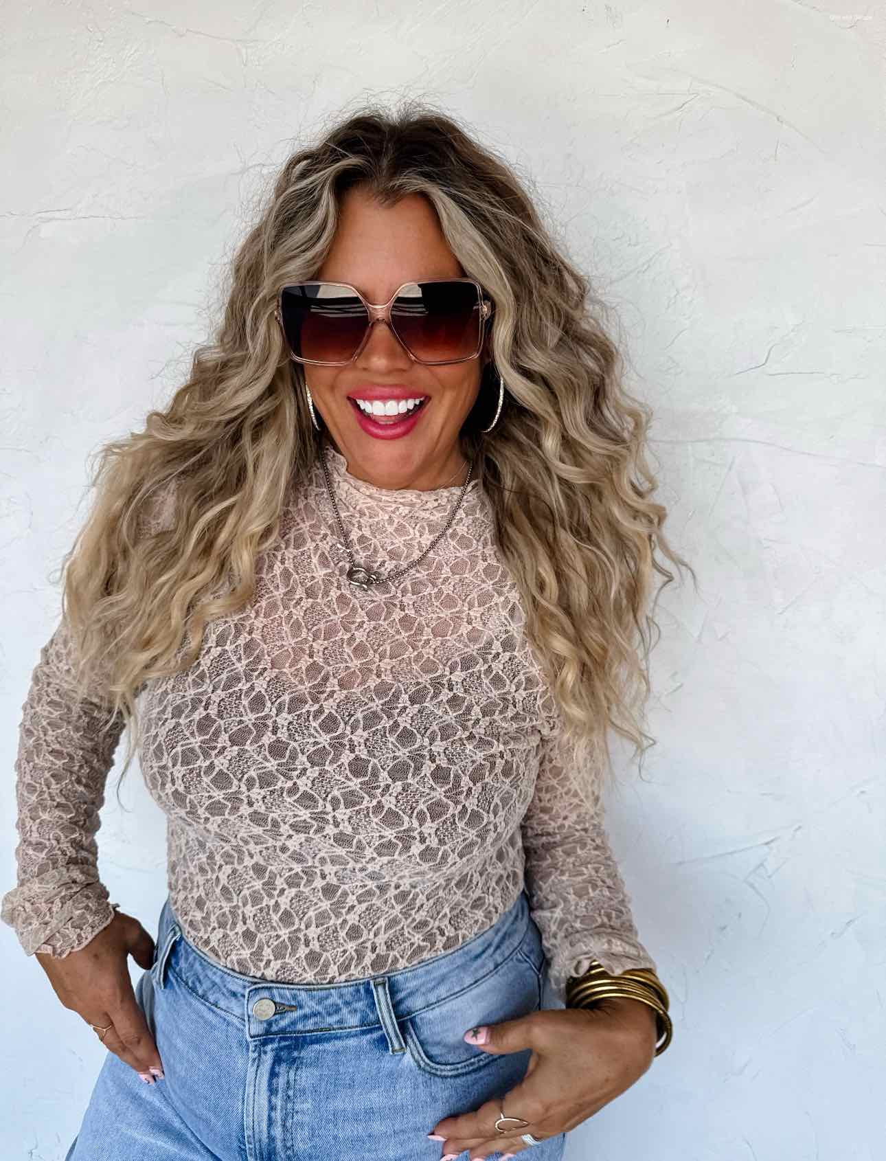 Jolie Lace Long Sleeve Top with Thumb Hole