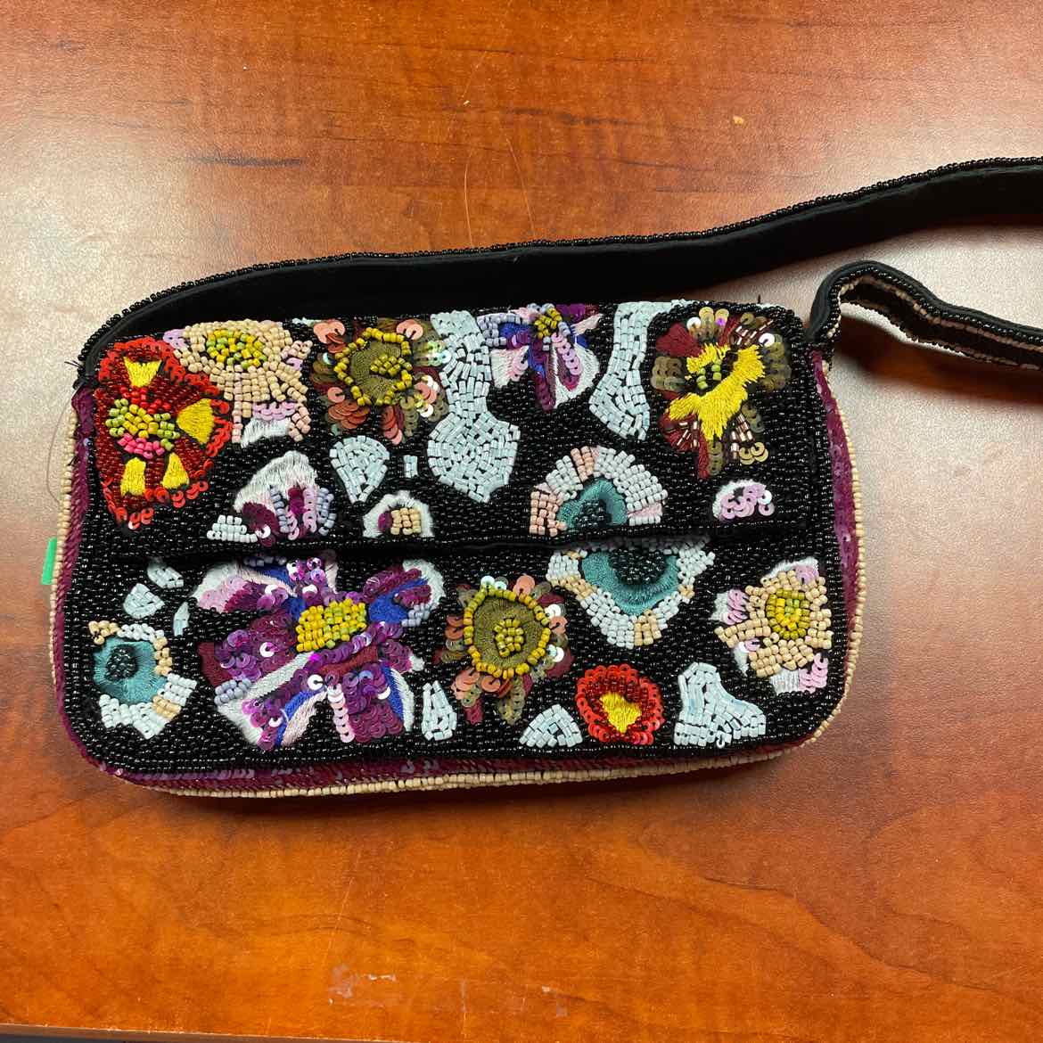 Anthropologie The Fiona Beaded Bag Floral Pattern