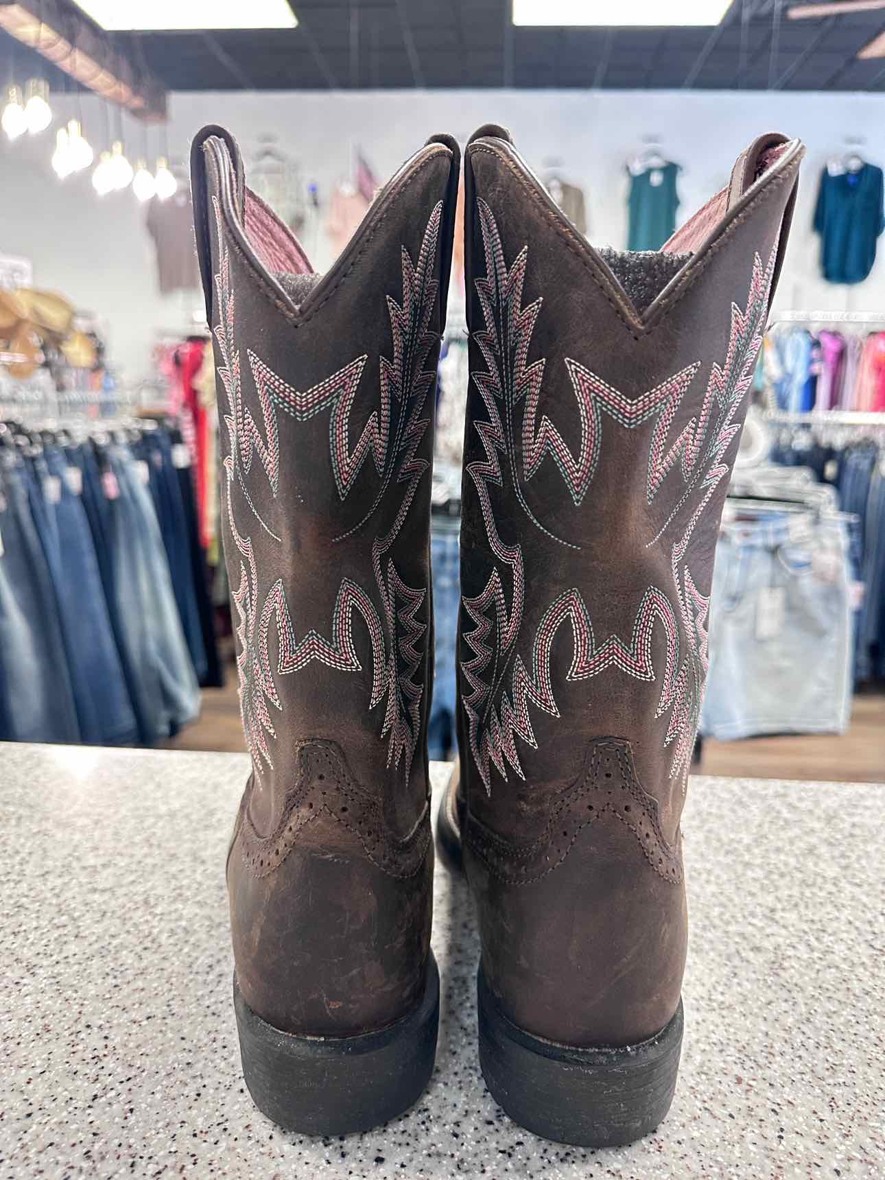 Ariat Size 9B Heritage Distressed Leather Stitch Western Dark Brown Cowboy Boots