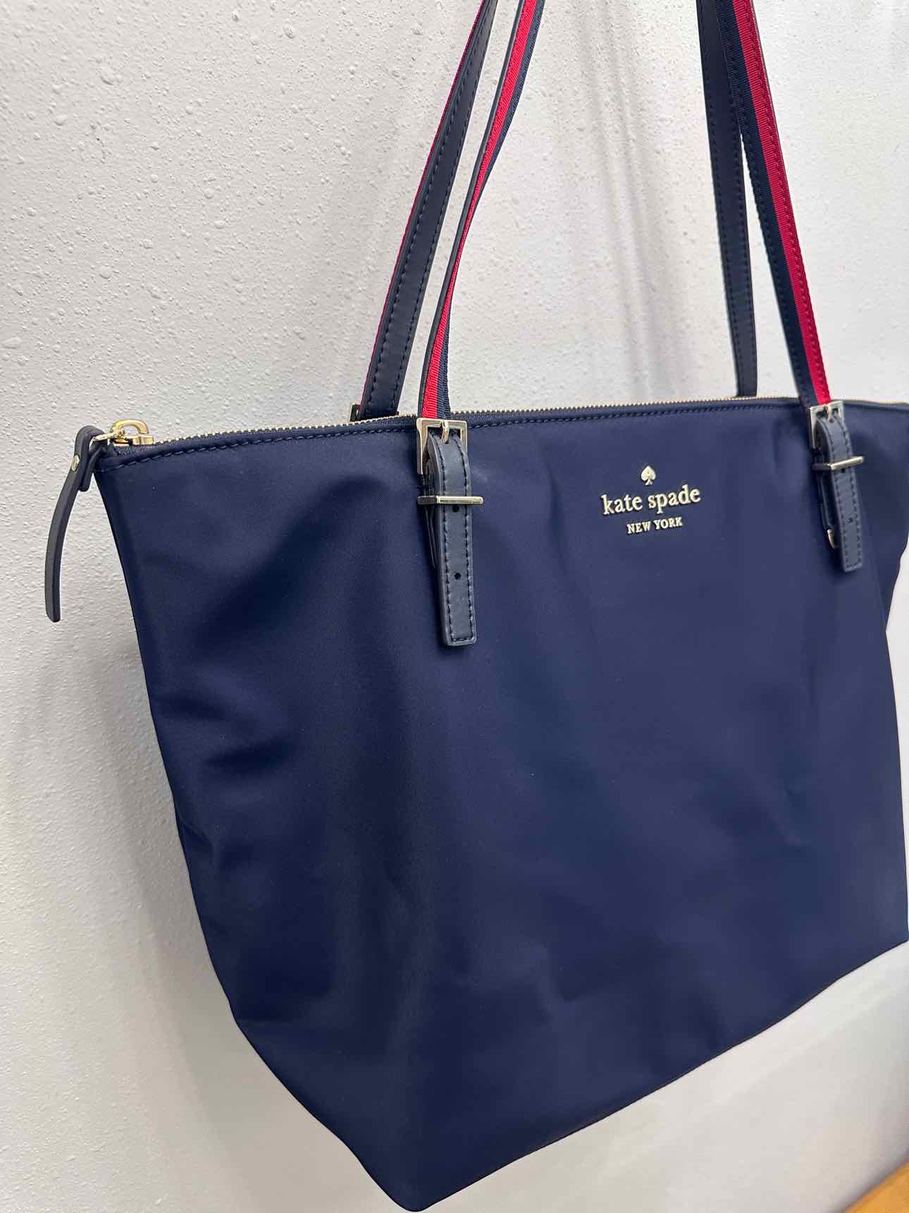 Kate Spade Watson Lane Varsity Stripe Maya Nylon Tote Navy Handbags