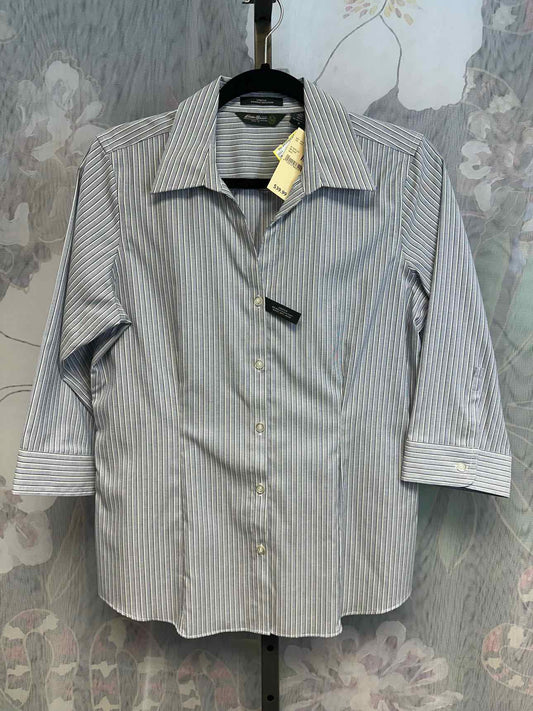 Eddie Bauer NEW NWT Striped Button Down Collared Medium Grey Top
