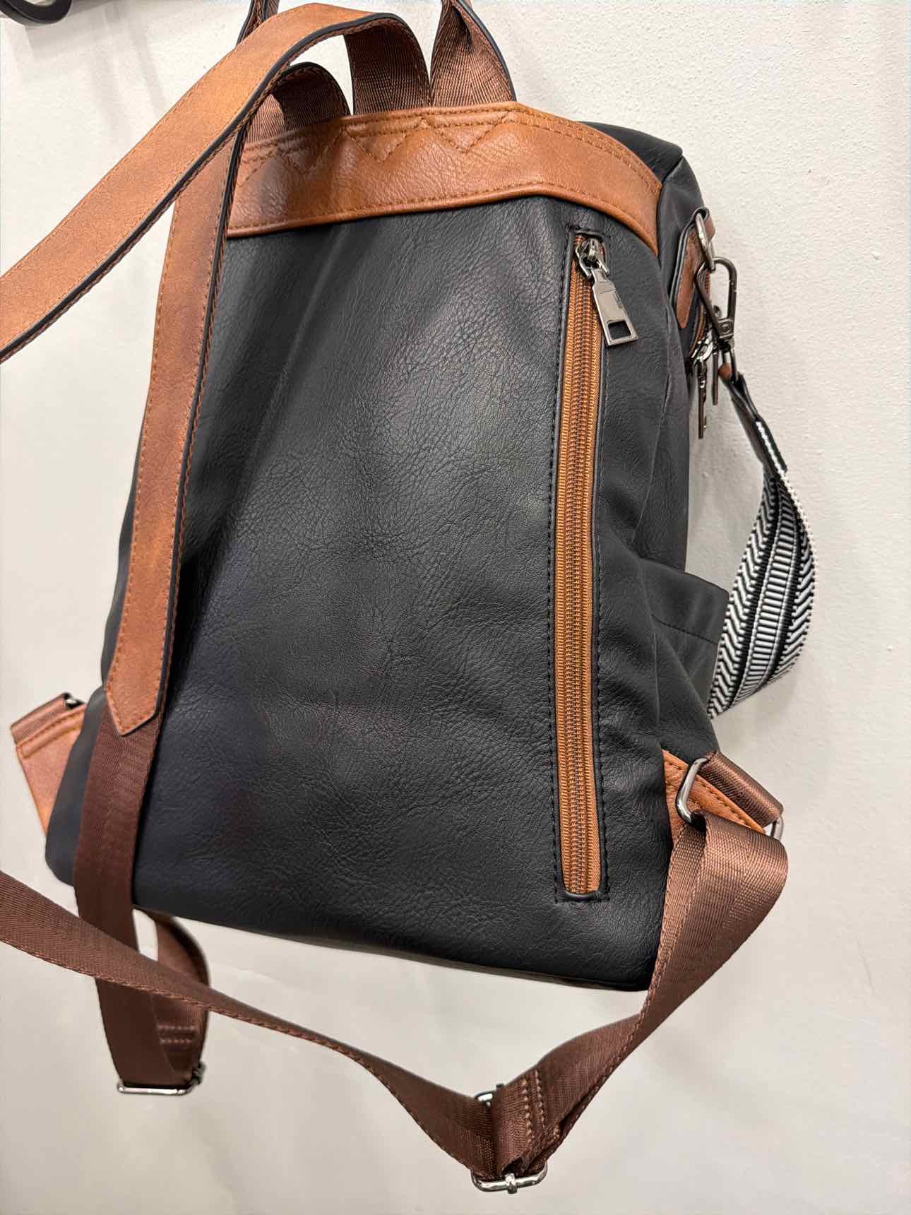 Cluci Faux Leather Backpack with Shoulder Strap Large Black Brown
