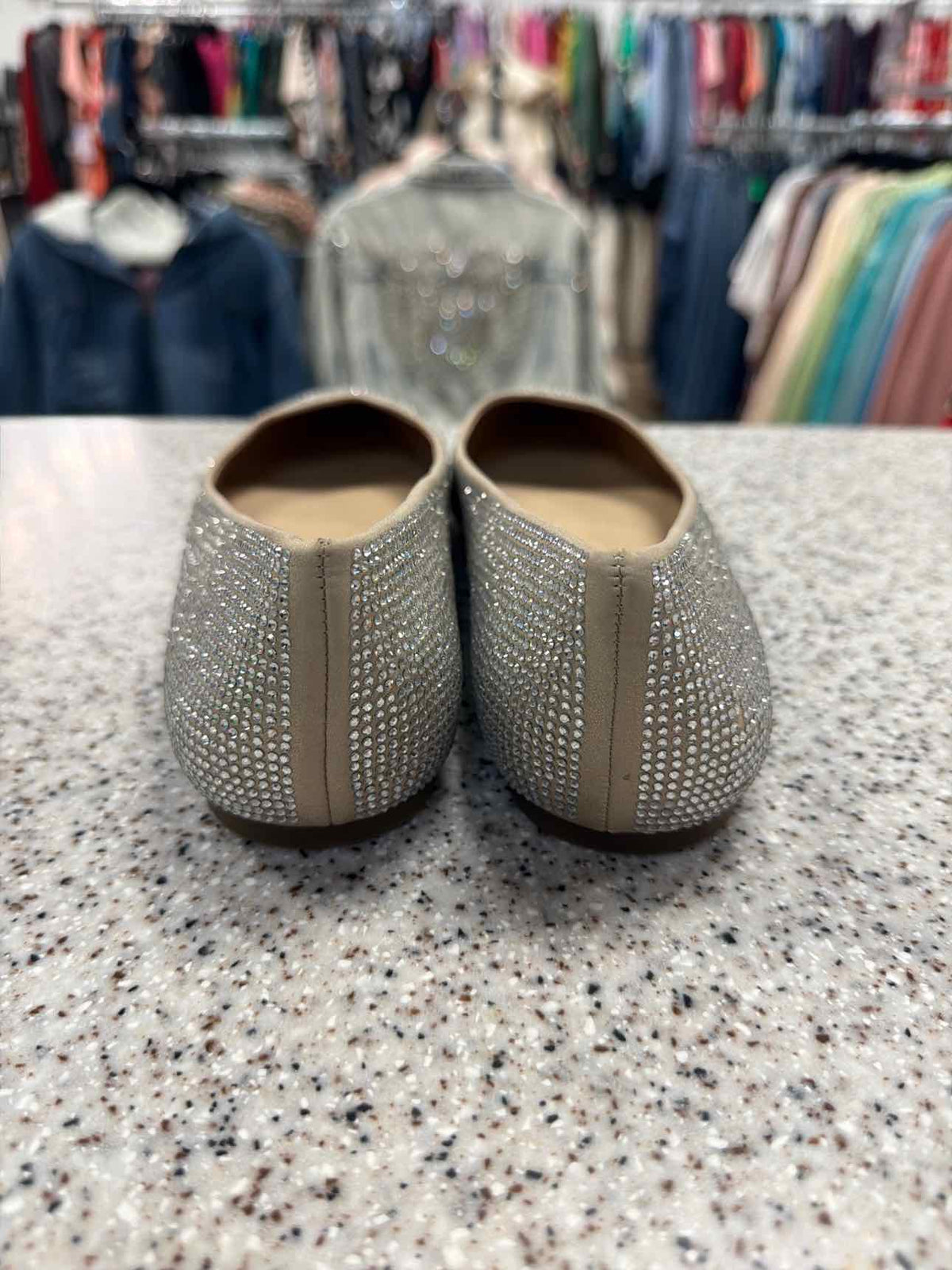 Mix No. 6 Silver Rhinestone-Covered Pointed-Toe Flats Size 8